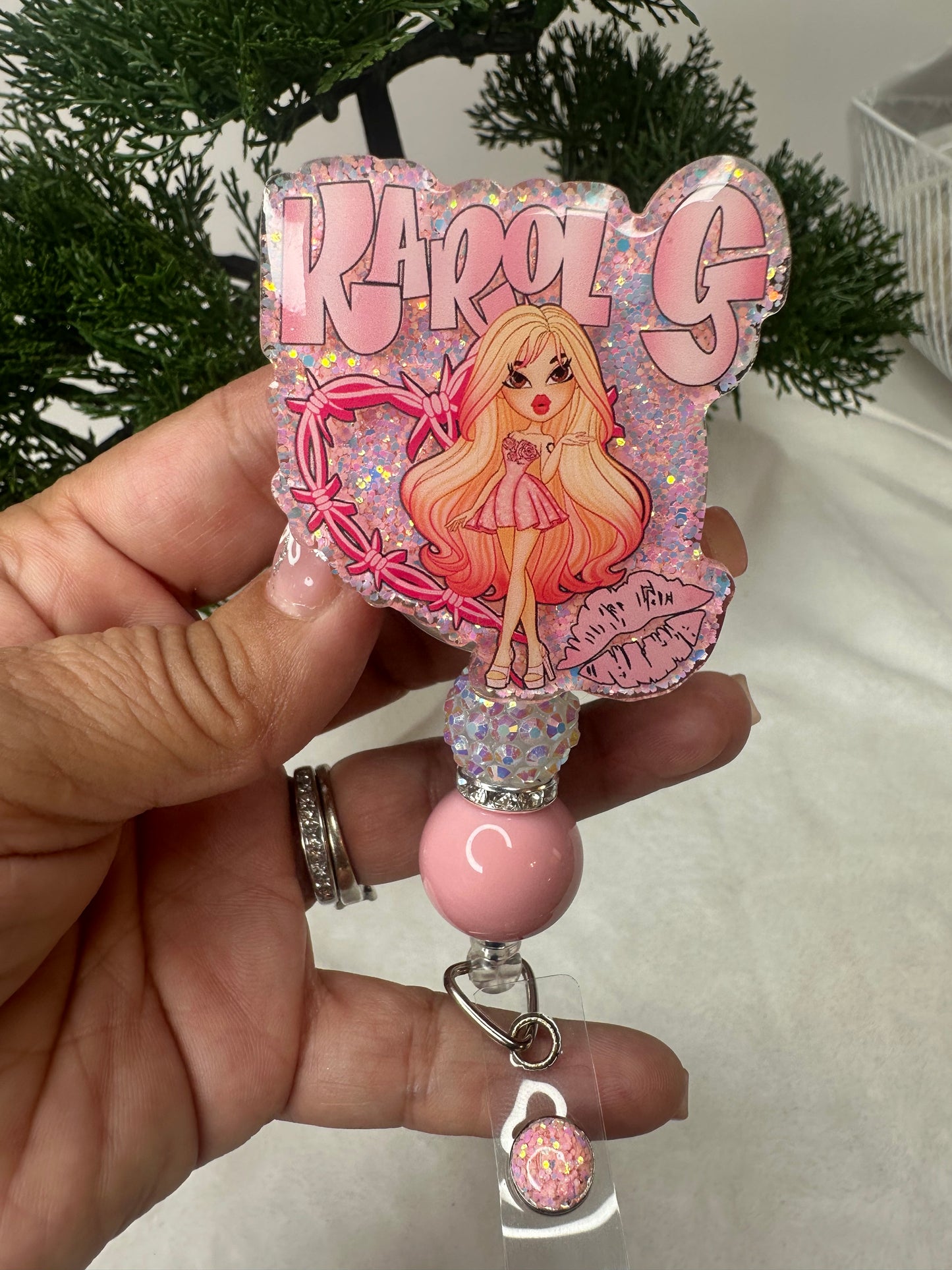 Karol G Bratz Doll Badge Reel