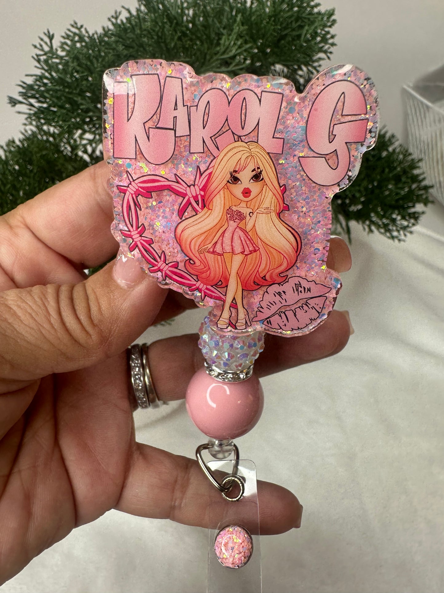 Karol G Bratz Doll Badge Reel