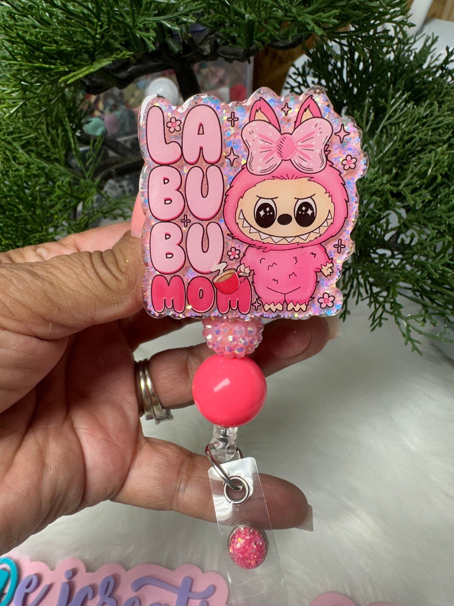 Pink Labubu Mom badge Reel