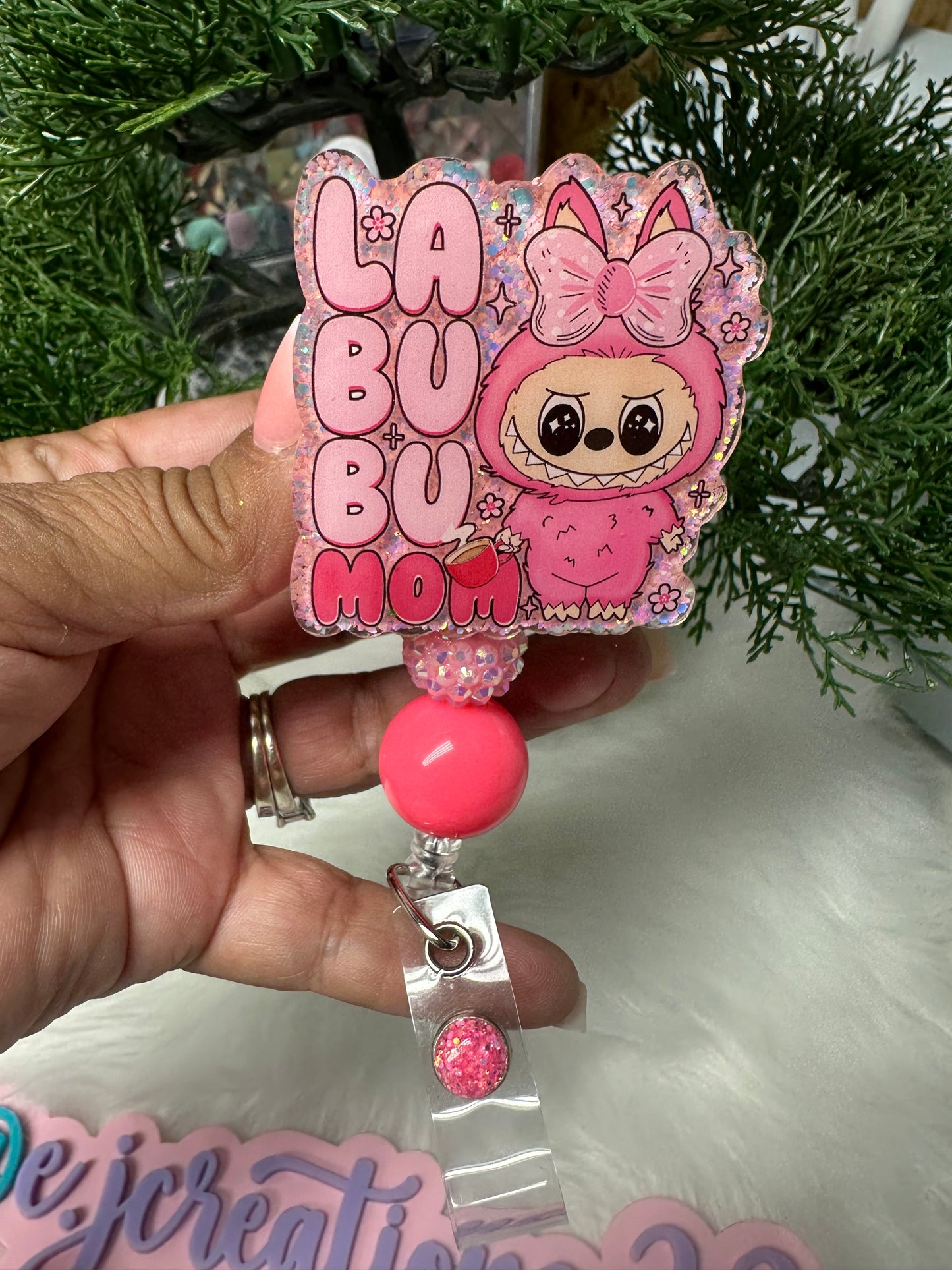 Pink Labubu Mom badge Reel