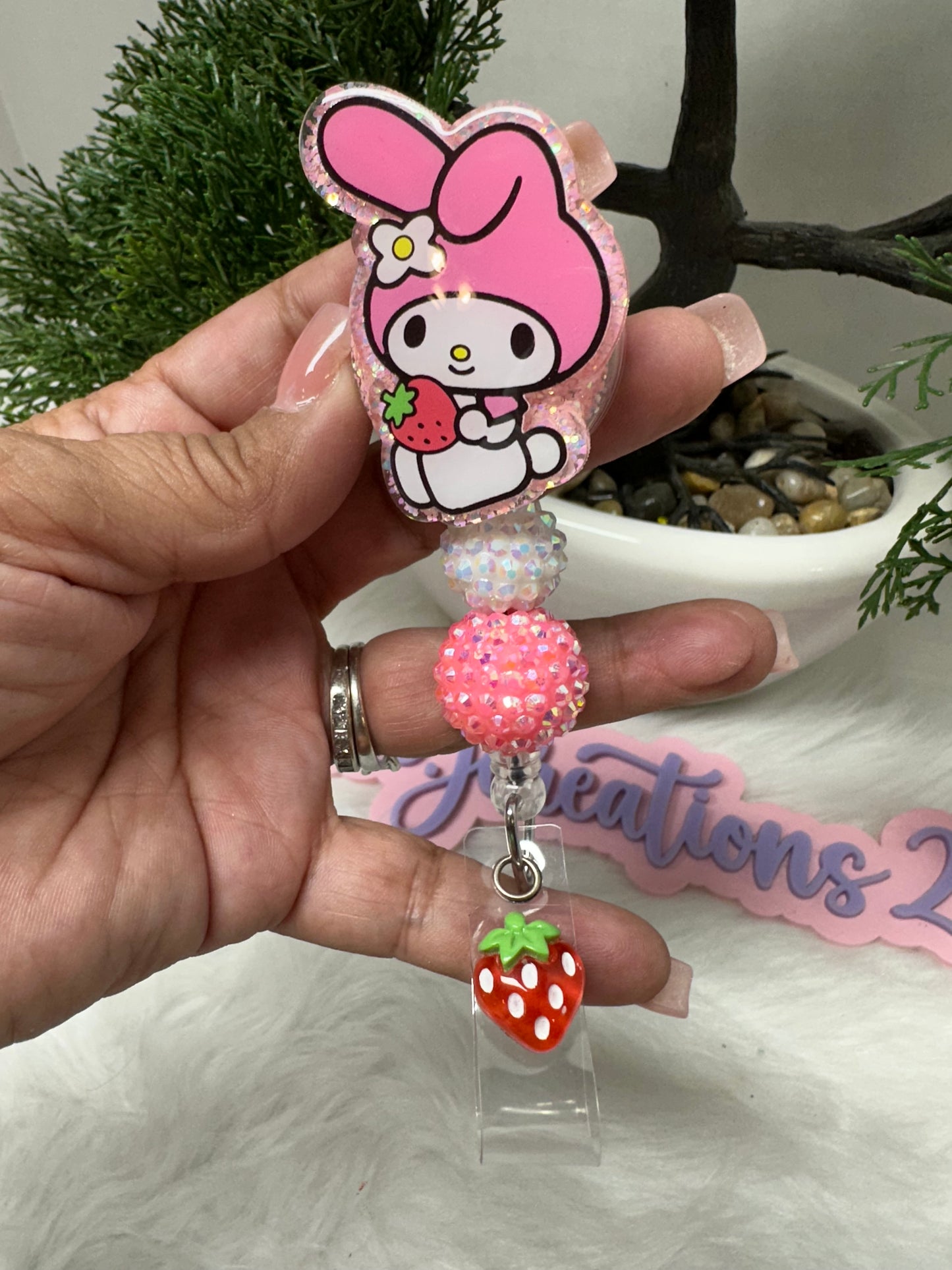 My Melody Strawberry Badge Reel
