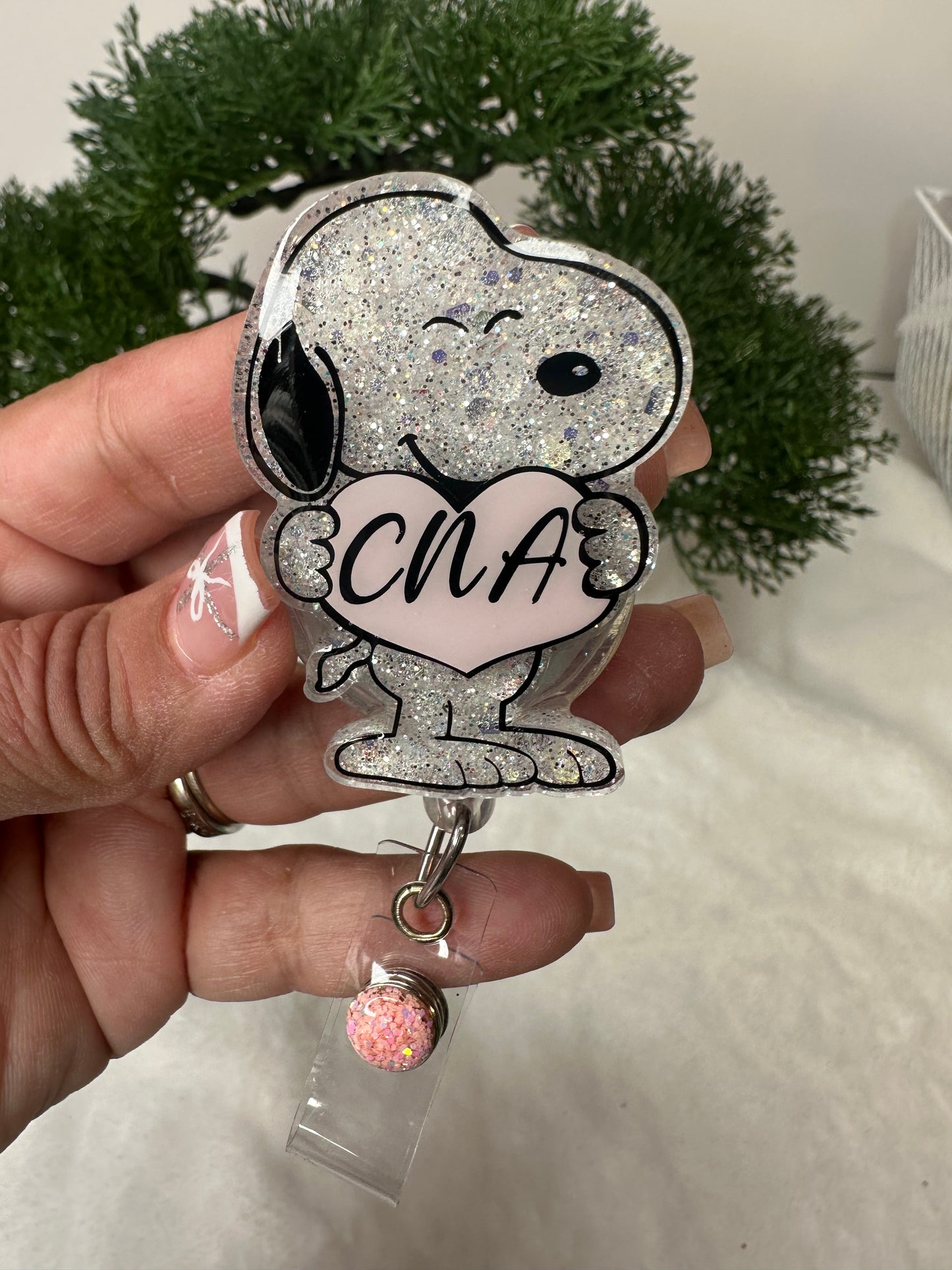 Personalized  White Pup Badge Reel