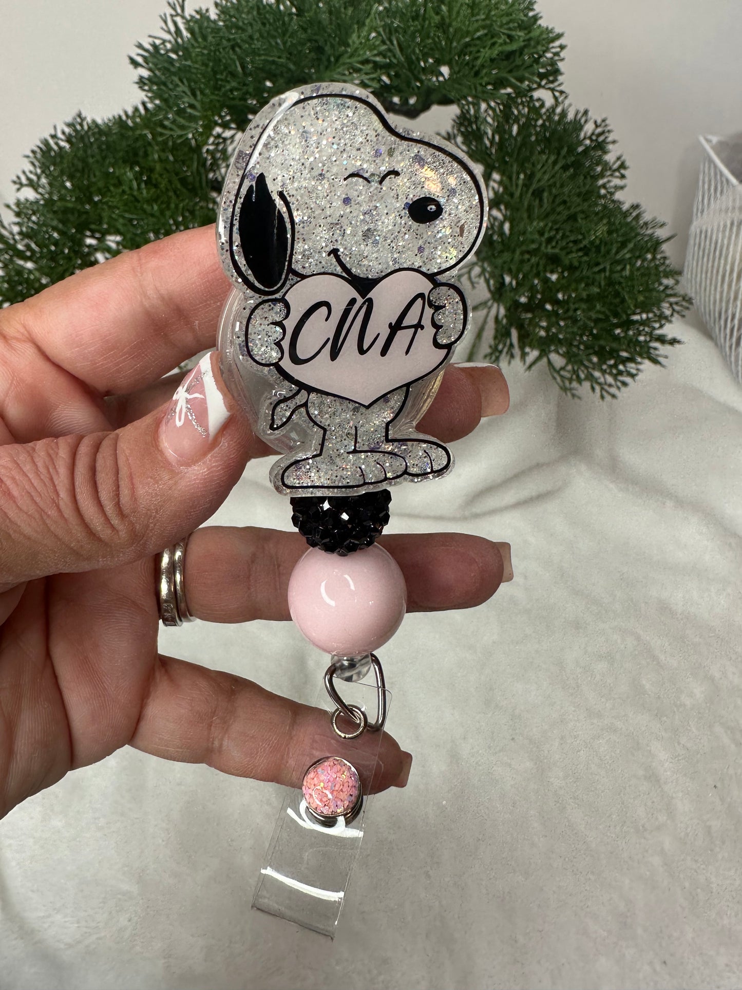 Personalized  White Pup Badge Reel