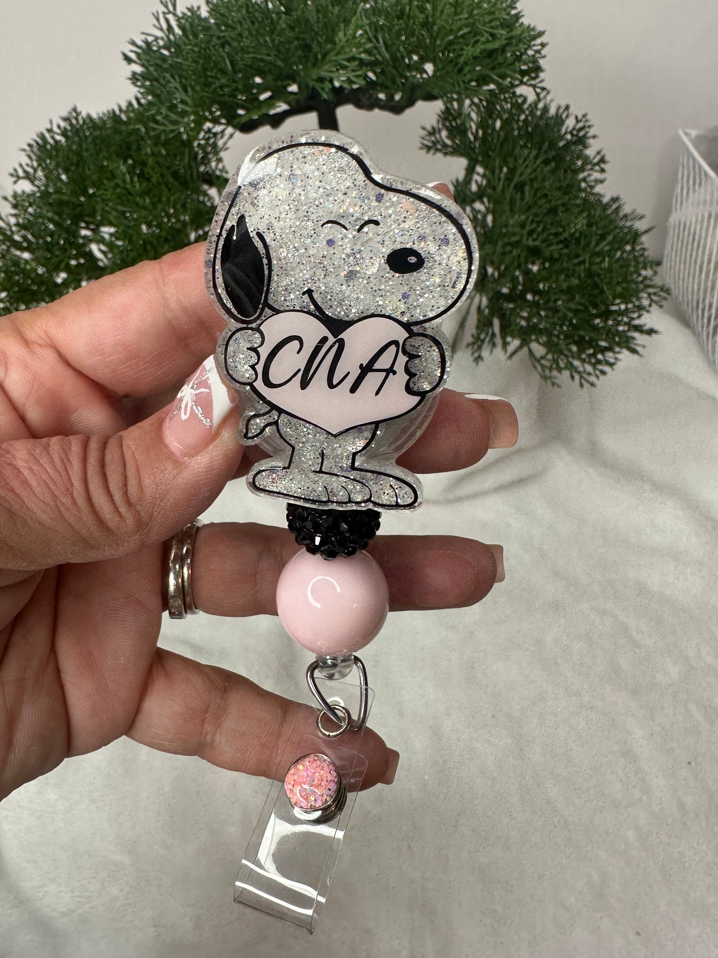 Personalized  White Pup Badge Reel