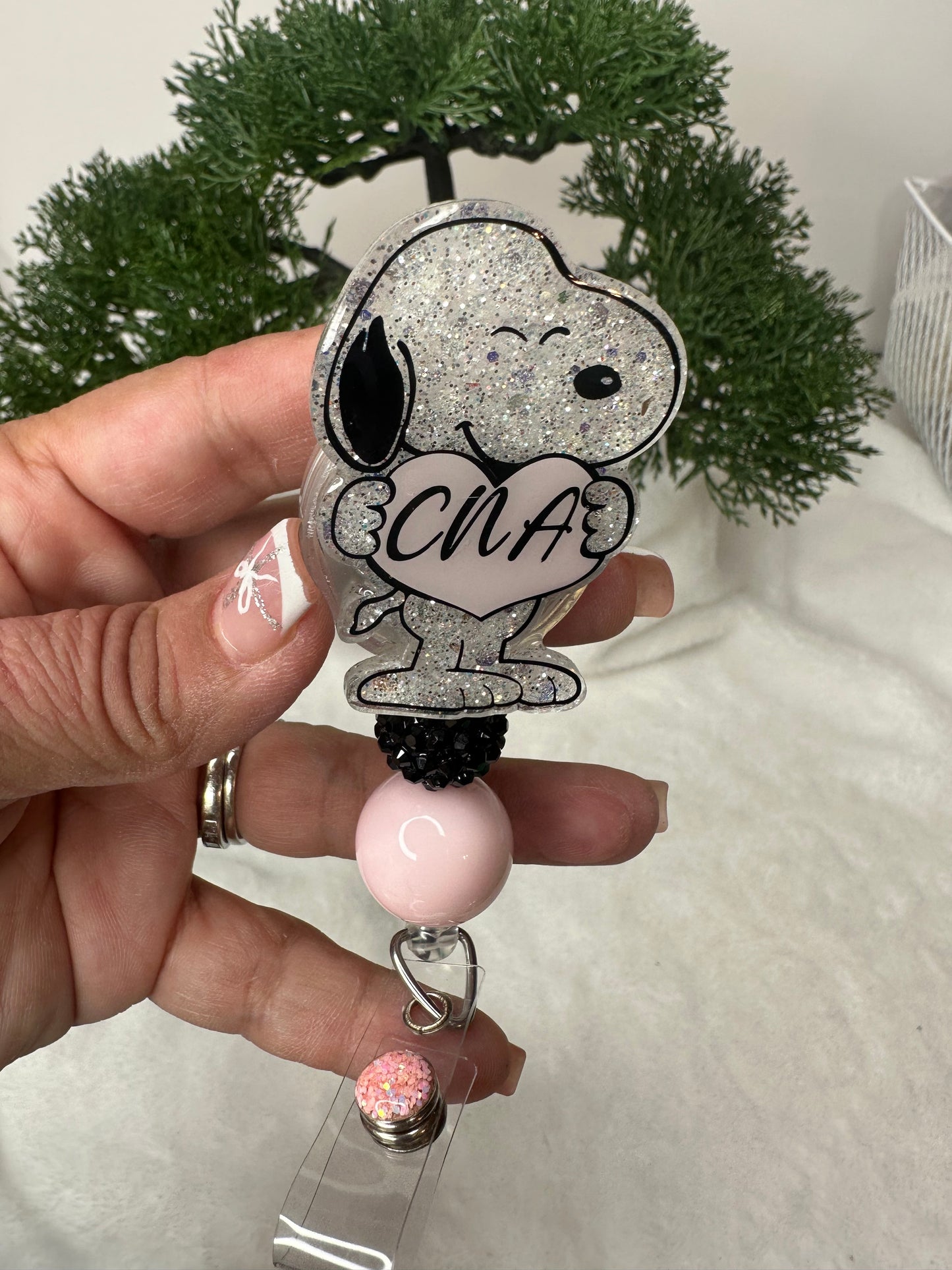 Personalized  White Pup Badge Reel