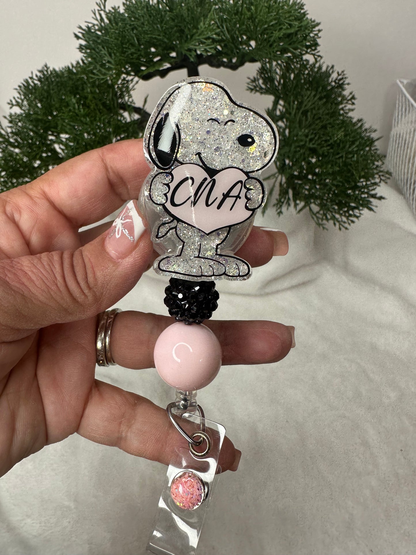 Personalized  White Pup Badge Reel