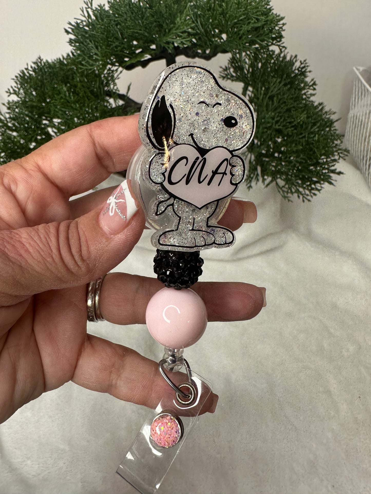 Personalized  White Pup Badge Reel