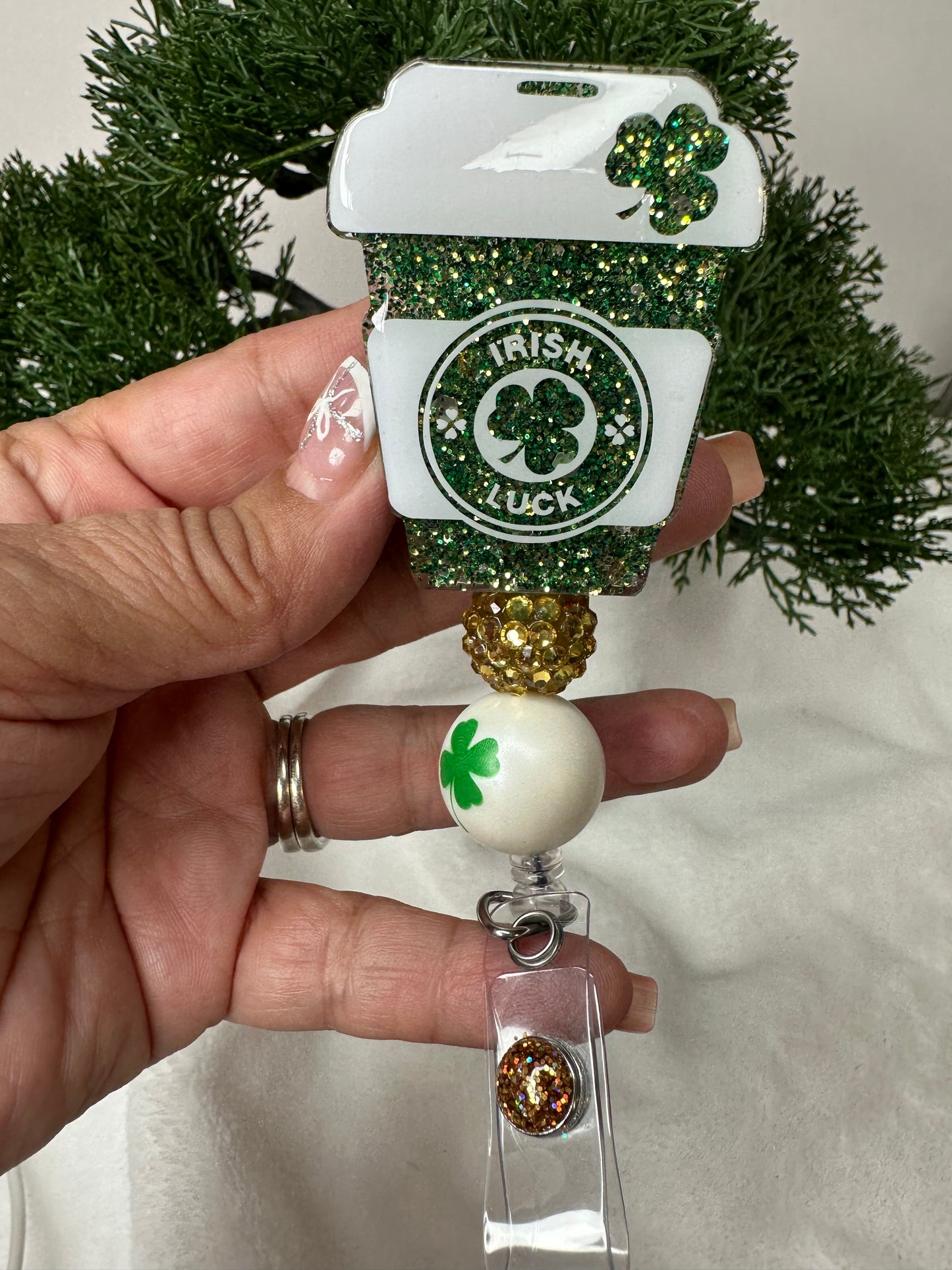 Irish Luck Coffee Cup Badge Reel