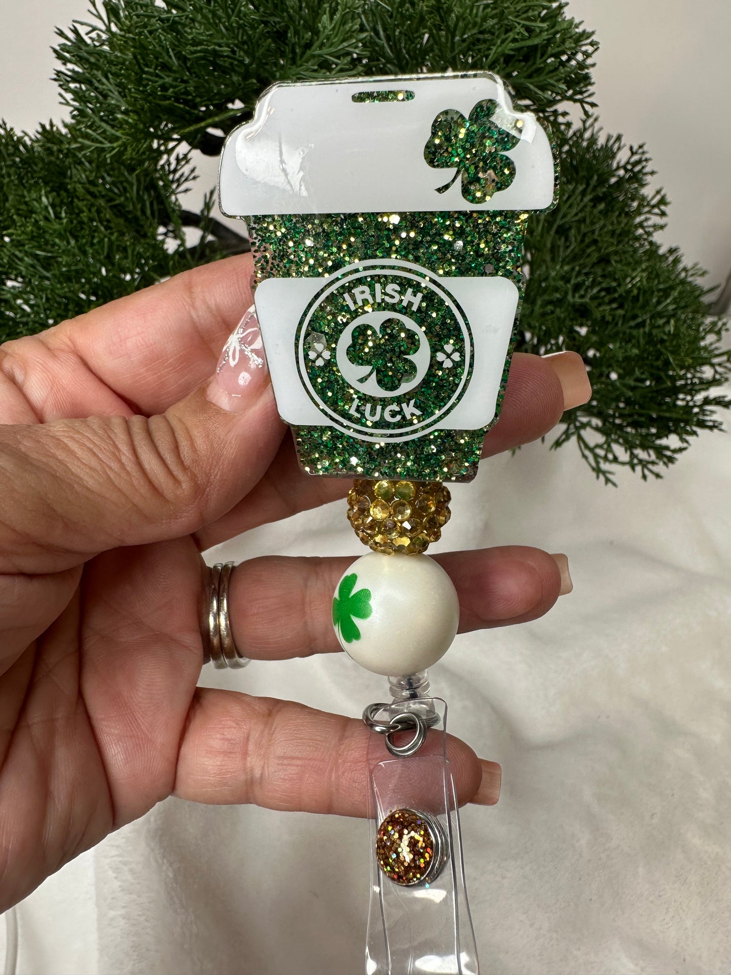 Irish Luck Coffee Cup Badge Reel