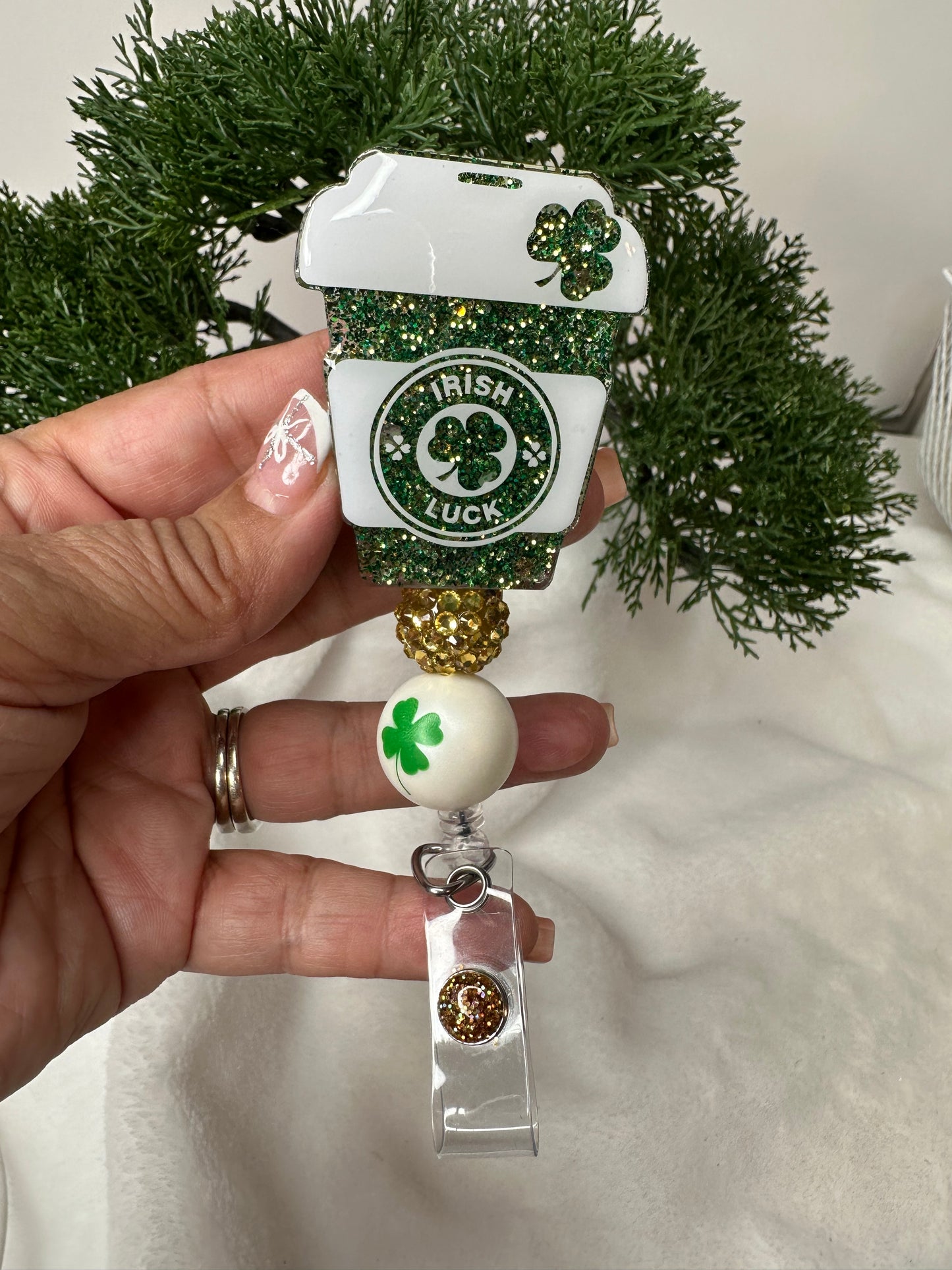 Irish Luck Coffee Cup Badge Reel