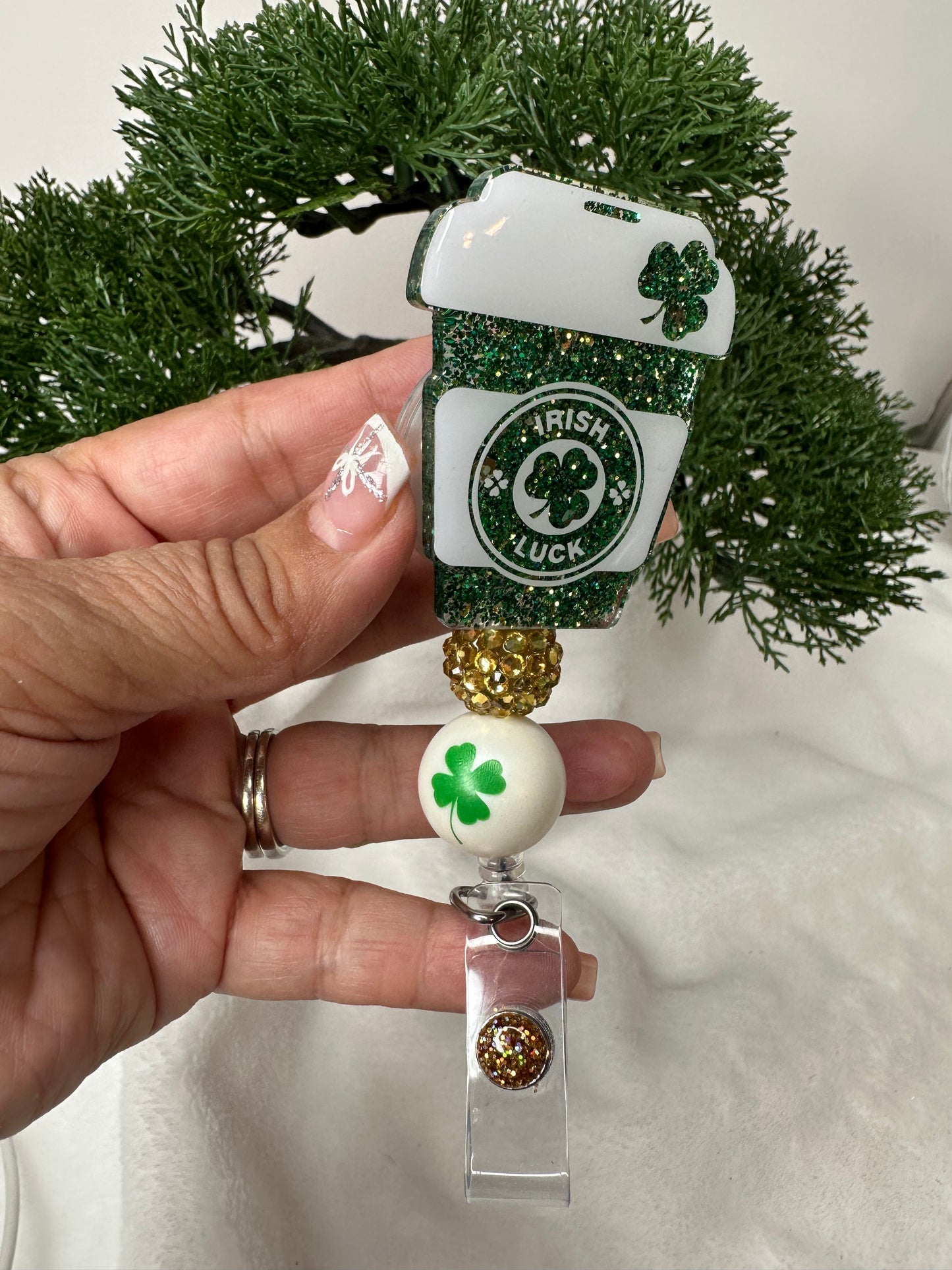 Irish Luck Coffee Cup Badge Reel