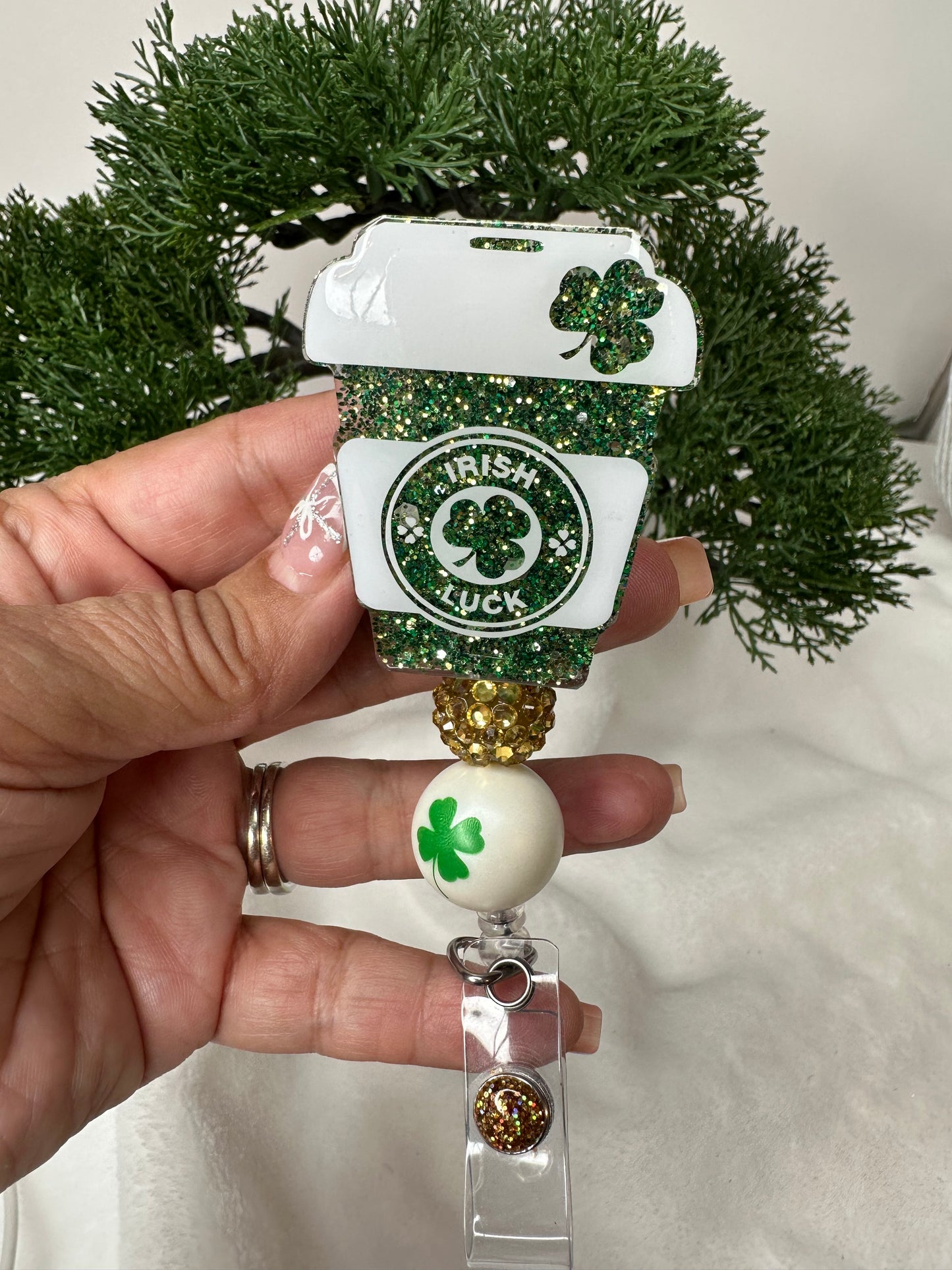 Irish Luck Coffee Cup Badge Reel
