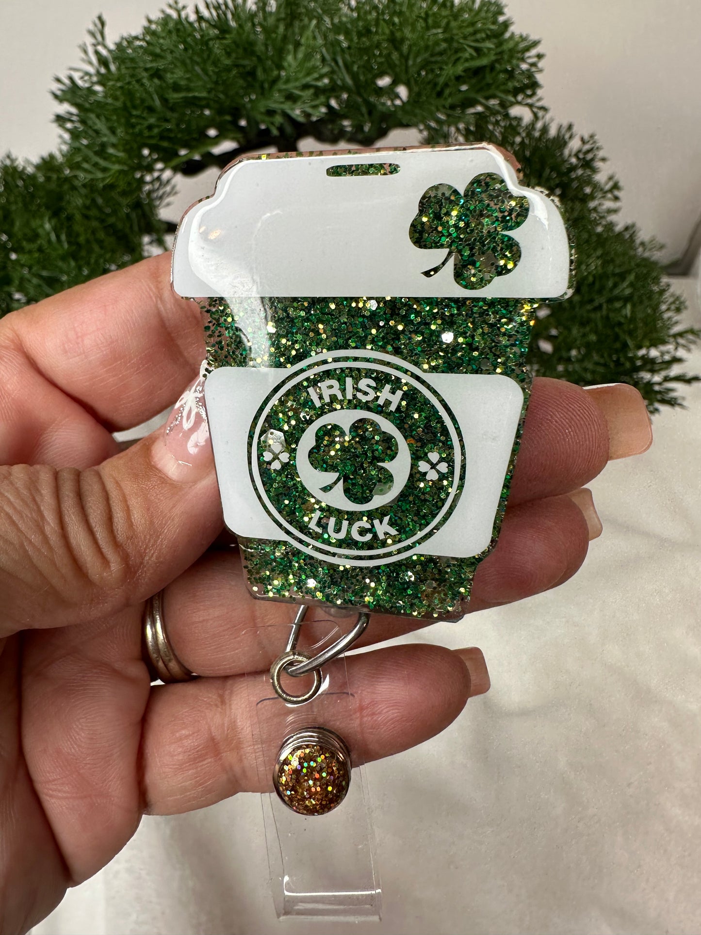 Irish Luck Coffee Cup Badge Reel