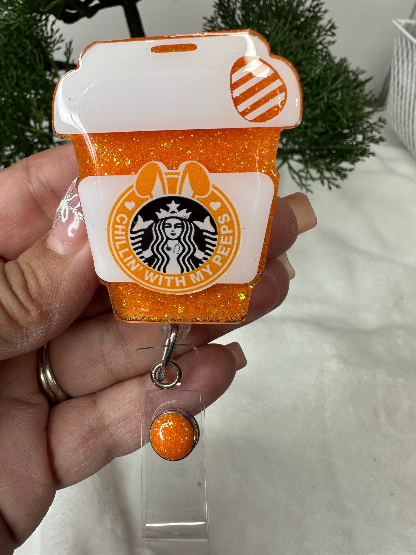 Chillin’ with my Peeps Coffee Cup Badge Reel
