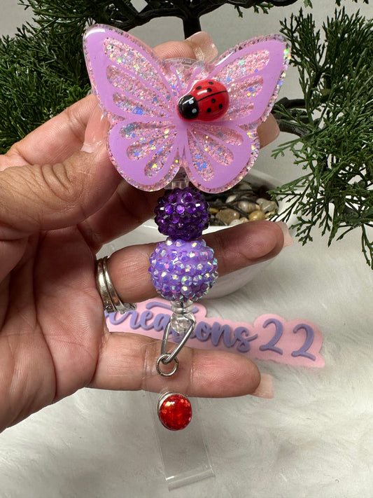 Lilac Butterfly and Ladybug Badge Reel