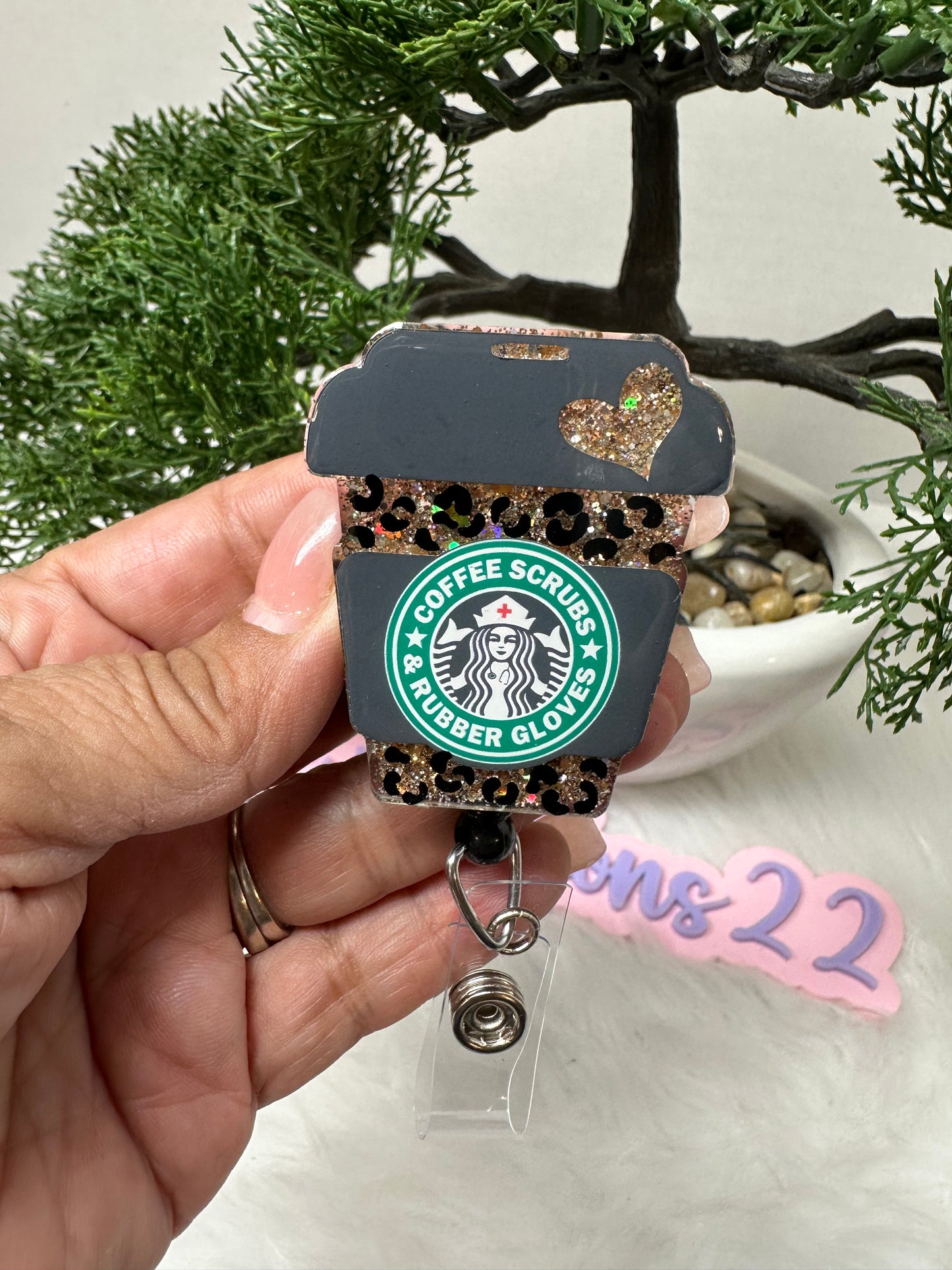 Leopard Coffee Cup Badge Reel