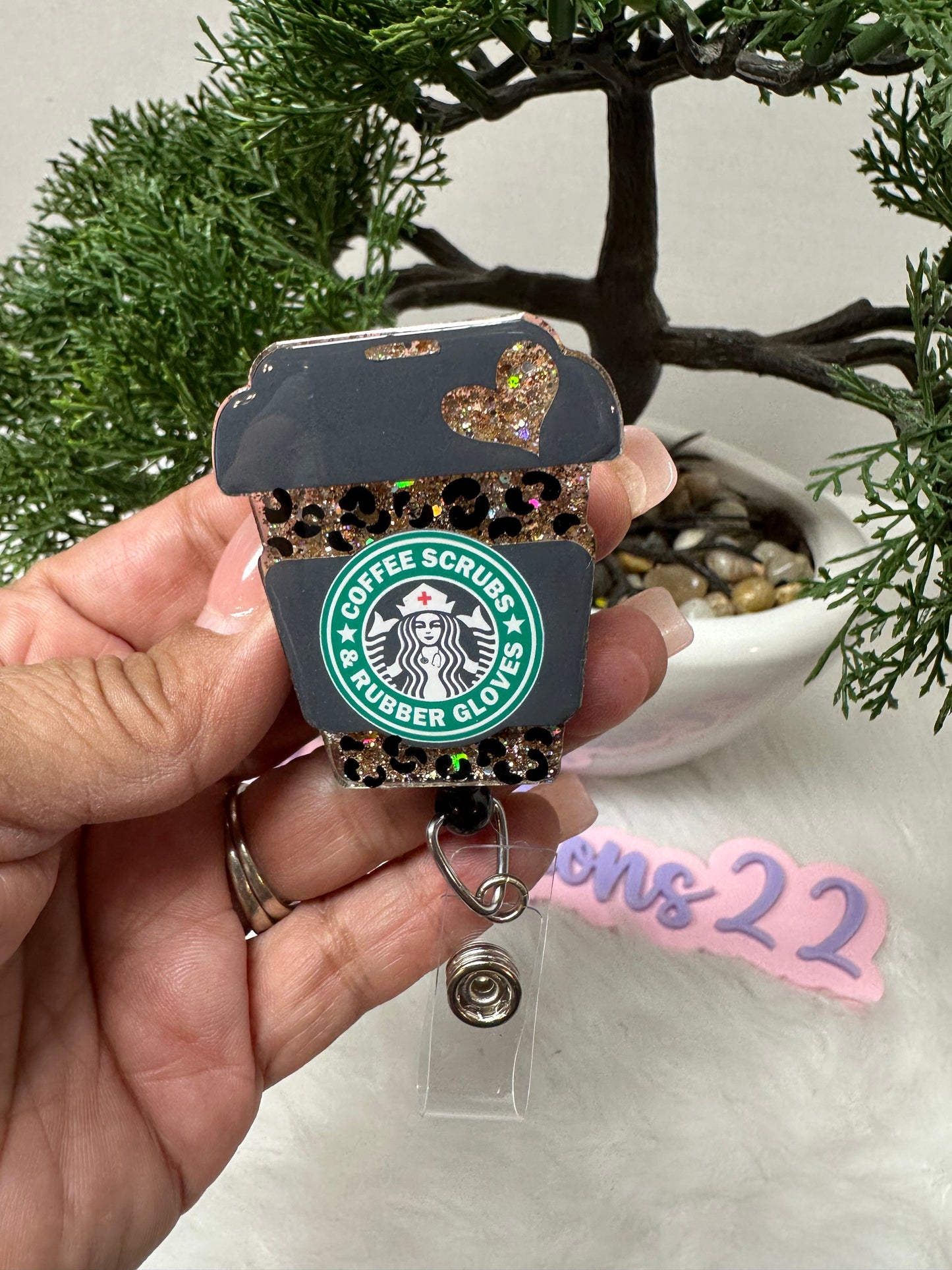 Leopard Coffee Cup Badge Reel