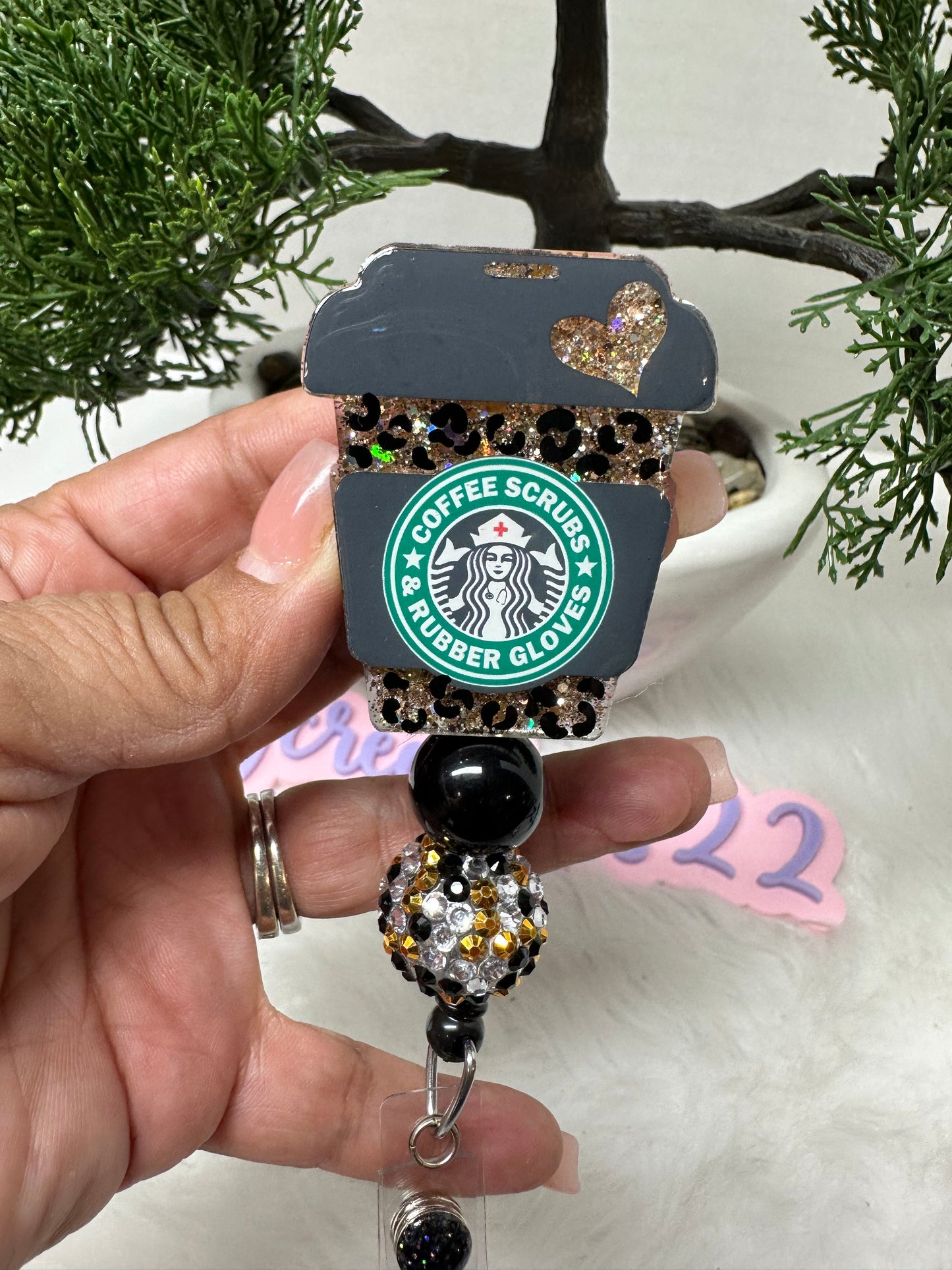 Leopard Coffee Cup Badge Reel
