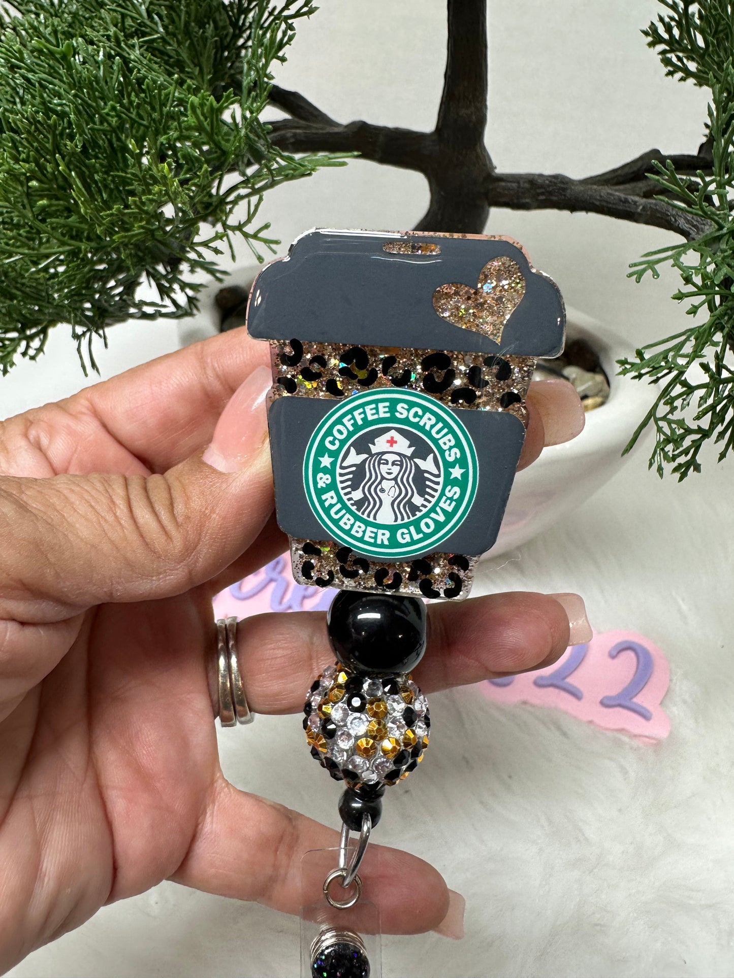 Leopard Coffee Cup Badge Reel