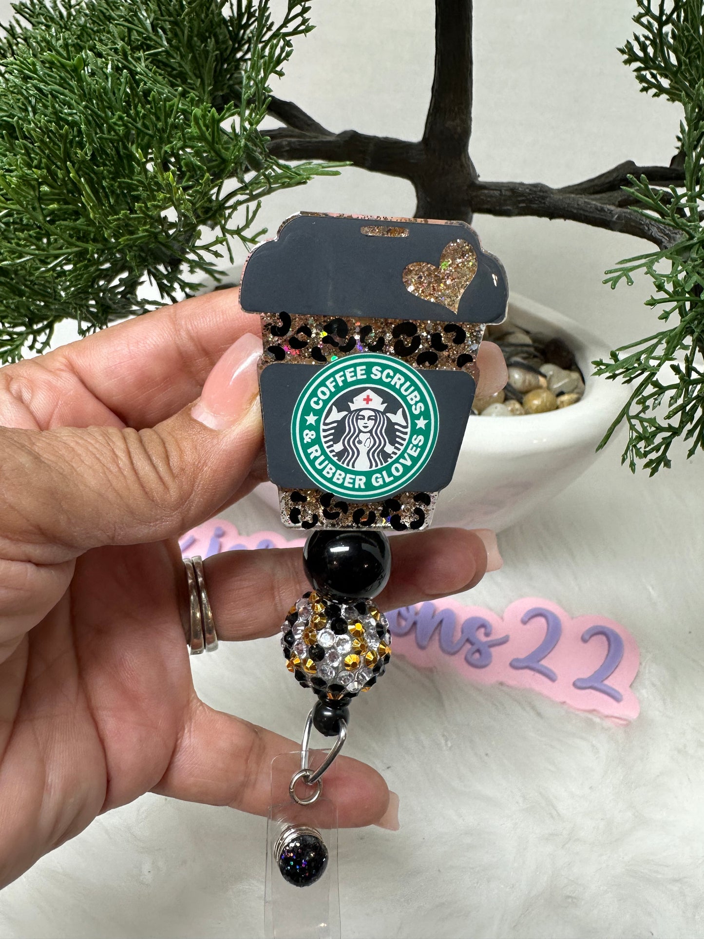 Leopard Coffee Cup Badge Reel