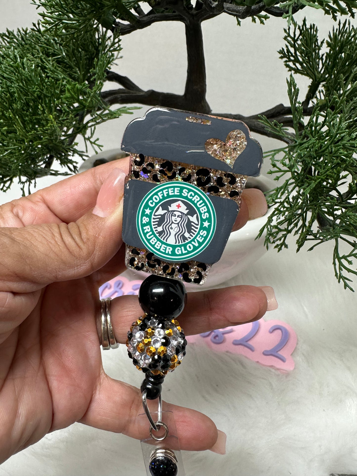 Leopard Coffee Cup Badge Reel