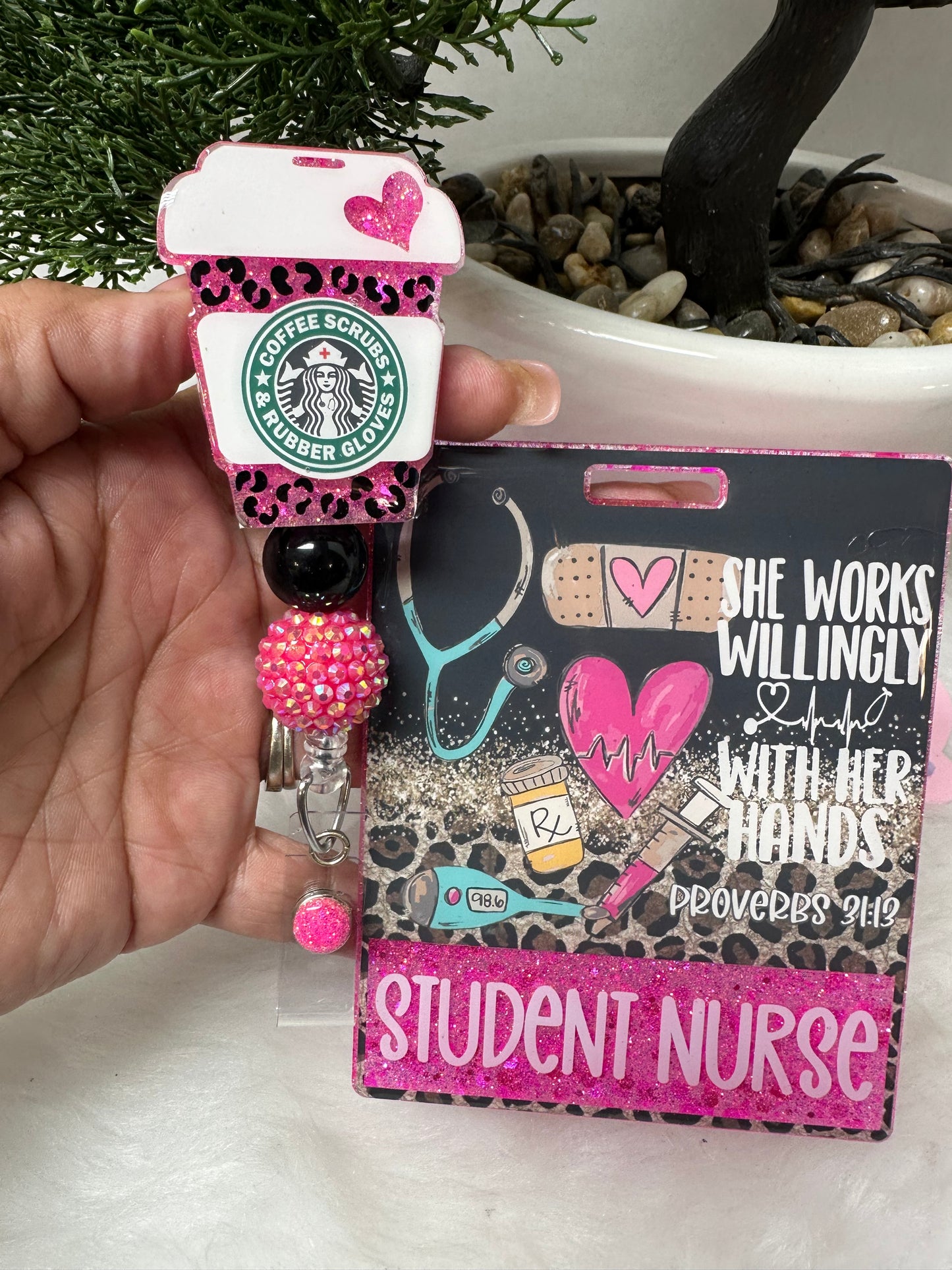 Coffee Cup She Works Willingly With Her Hands Badge Buddy Set