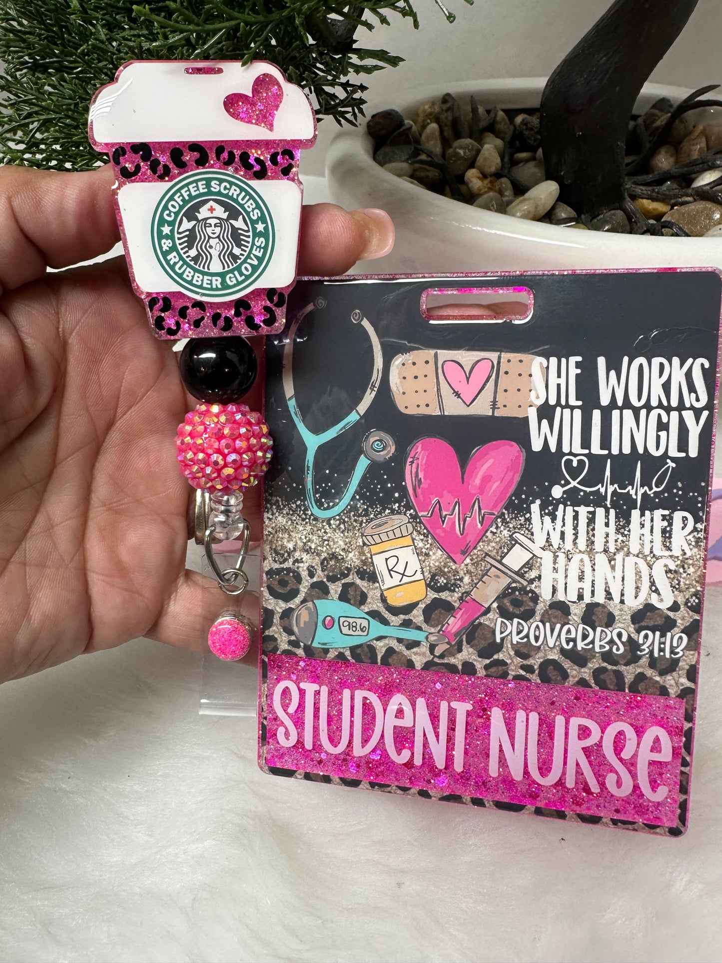 Coffee Cup She Works Willingly With Her Hands Badge Buddy Set