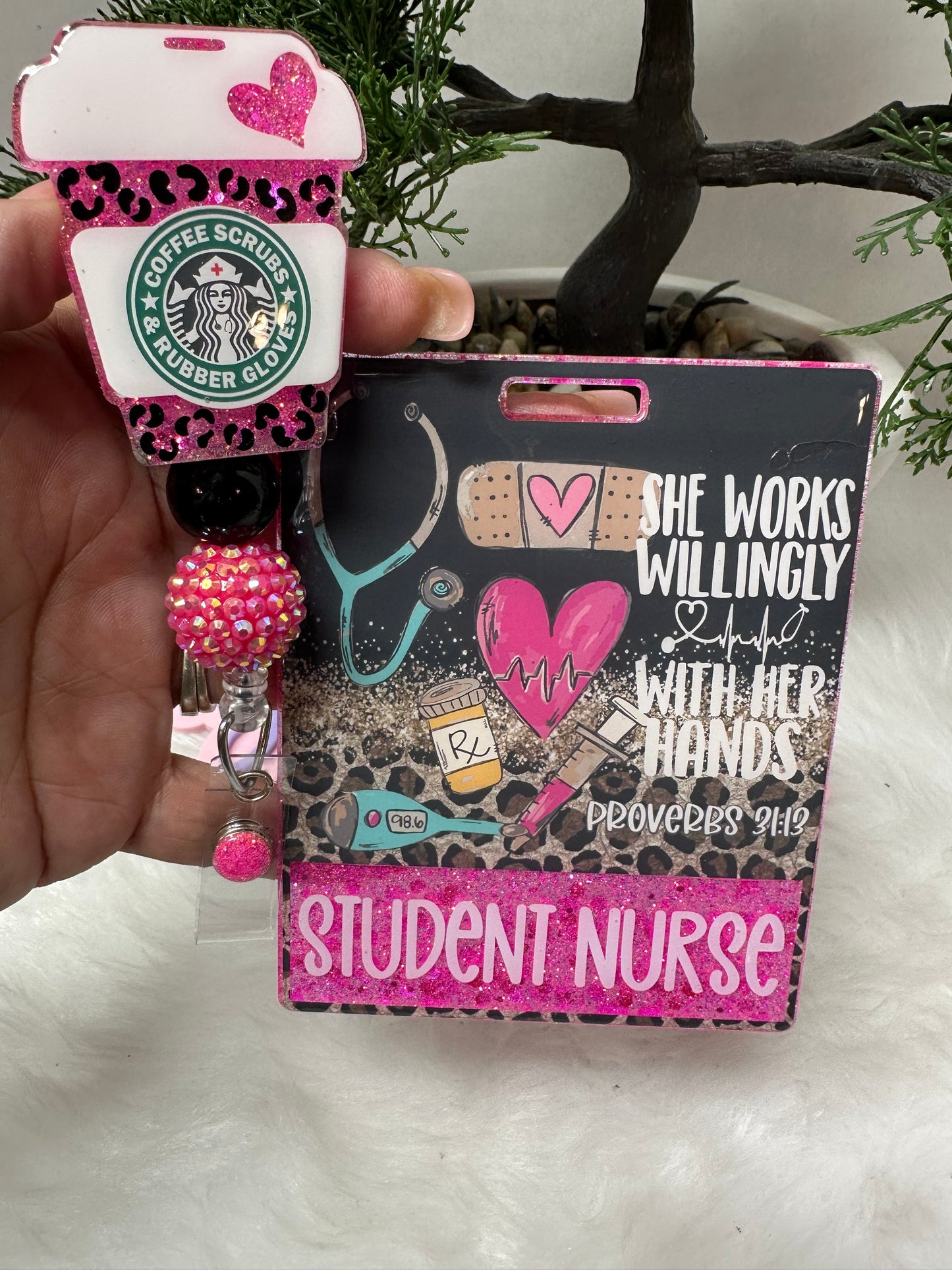 Coffee Cup She Works Willingly With Her Hands Badge Buddy Set