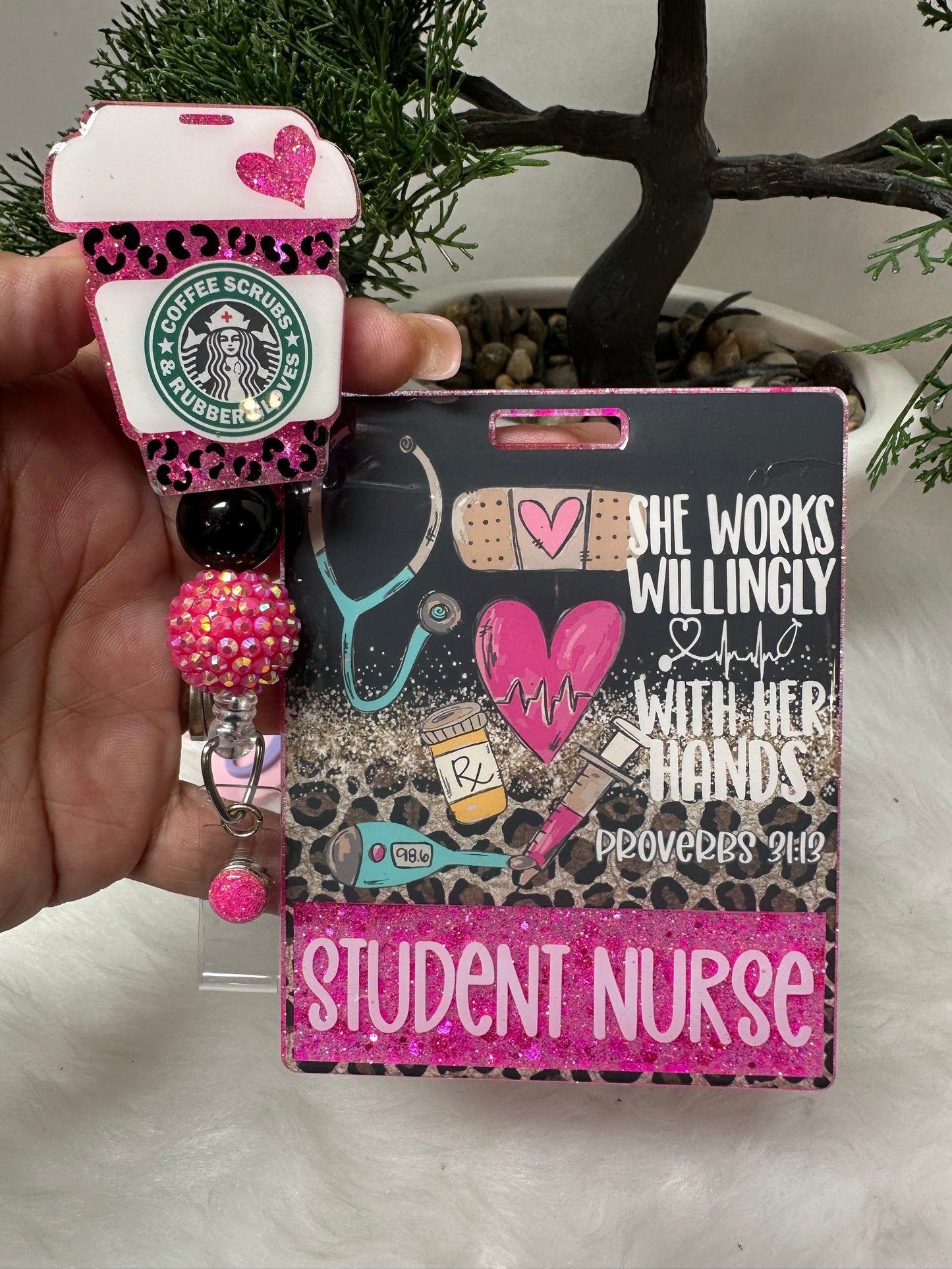 Coffee Cup She Works Willingly With Her Hands Badge Buddy Set
