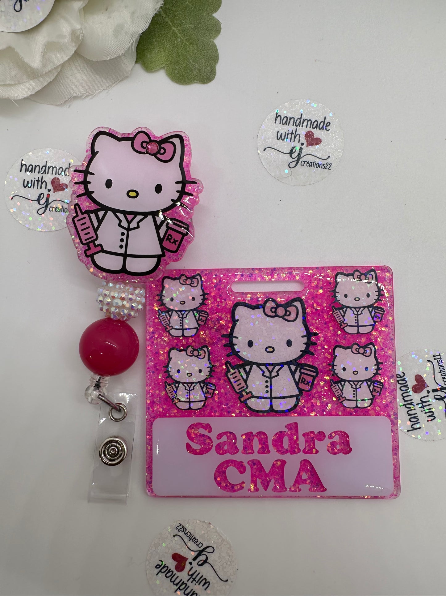 Pink Kitty Pharmacy Tech Badge Buddy Set