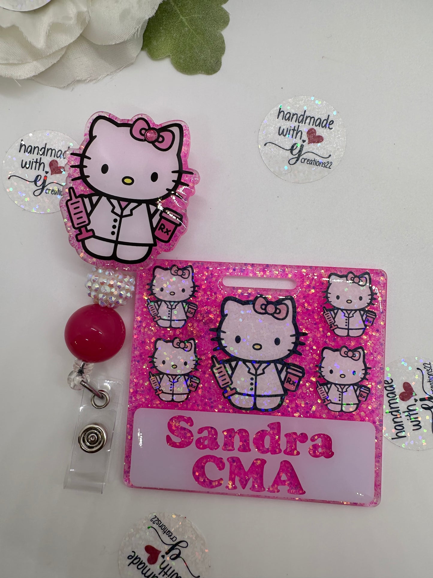 Pink Kitty Pharmacy Tech Badge Buddy Set