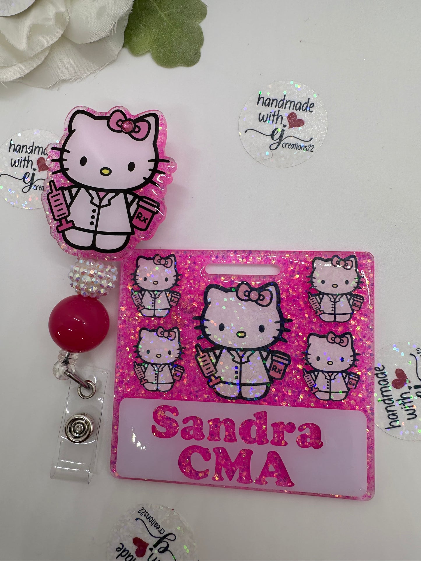 Pink Kitty Pharmacy Tech Badge Buddy Set