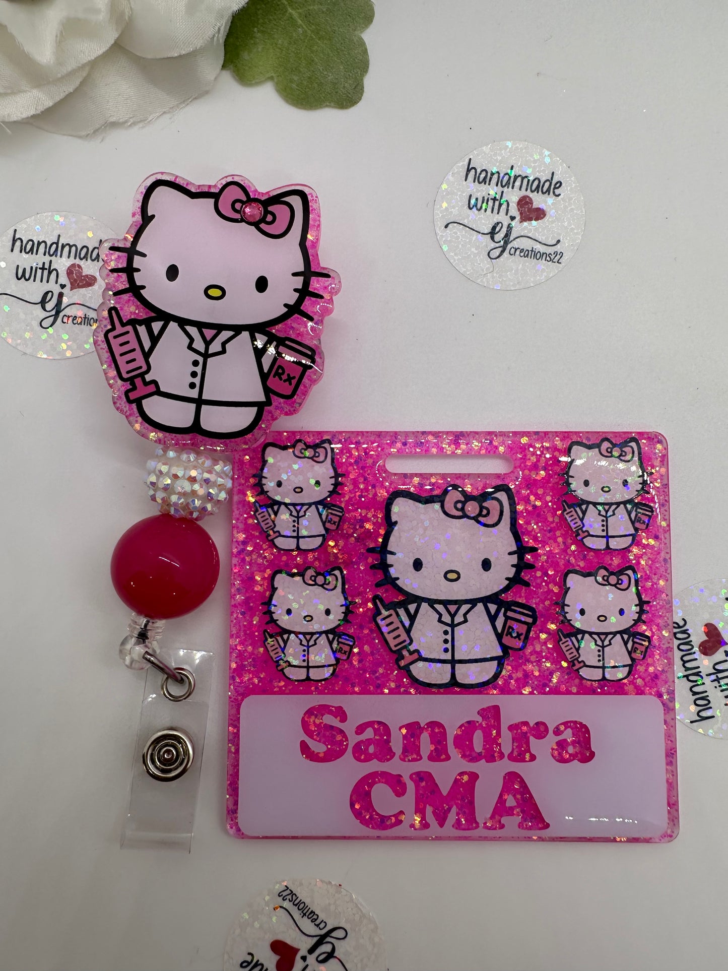 Pink Kitty Pharmacy Tech Badge Buddy Set