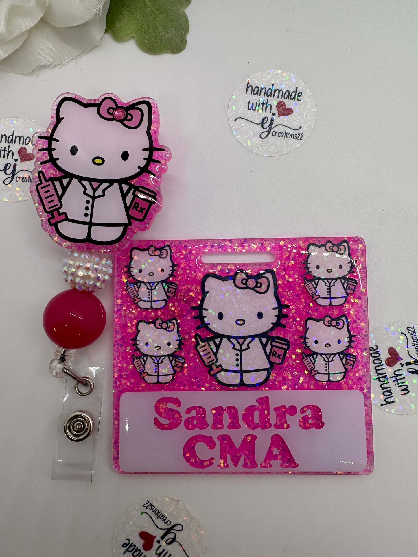 Pink Kitty Pharmacy Tech Badge Buddy Set