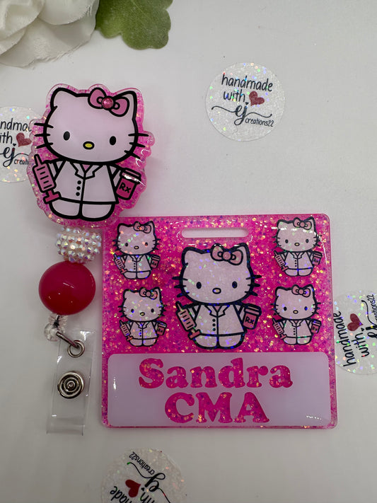 Pink Kitty Pharmacy Tech Badge Buddy Set