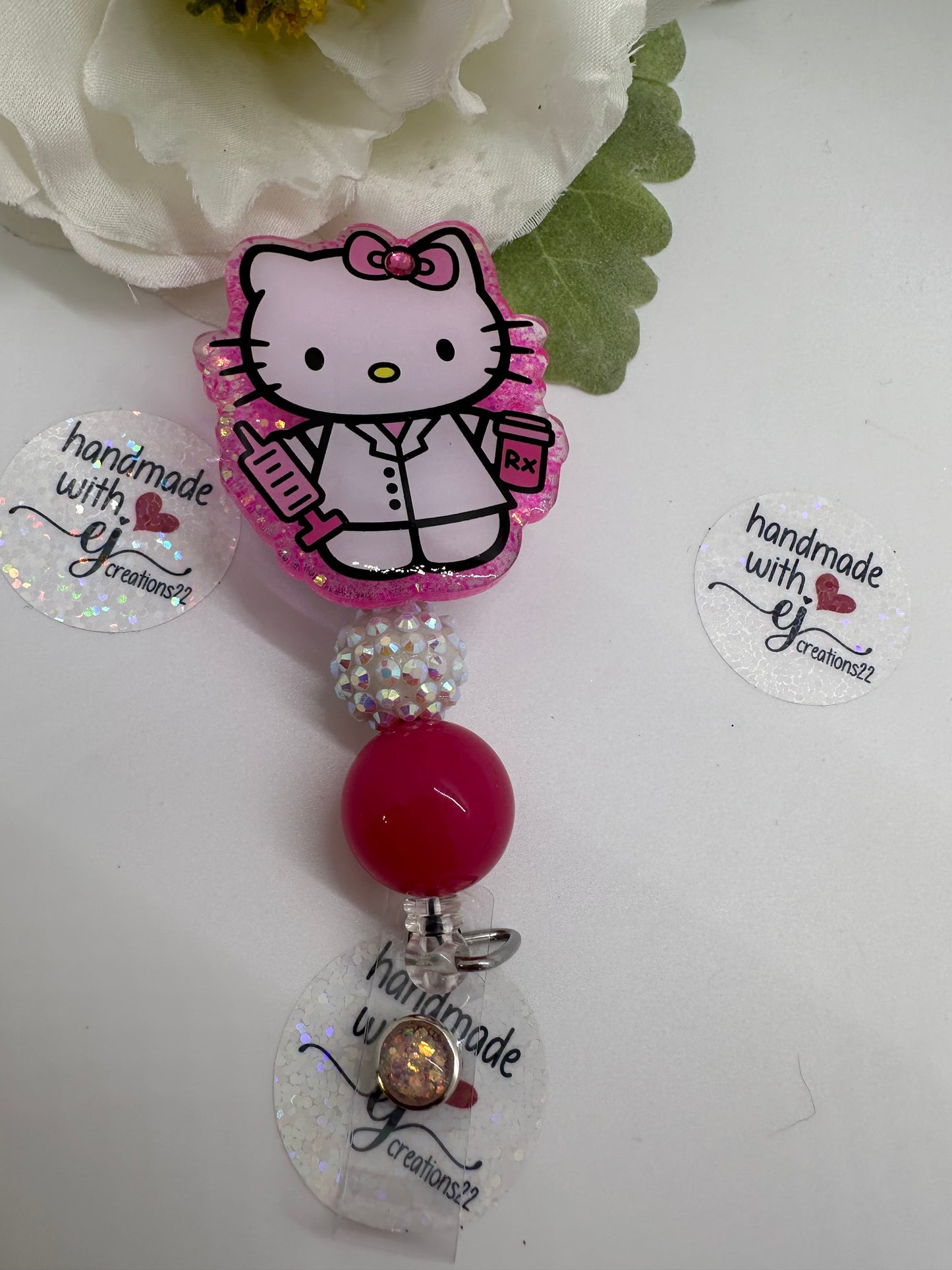 Pink Kitty Pharmacy Tech Badge Reel