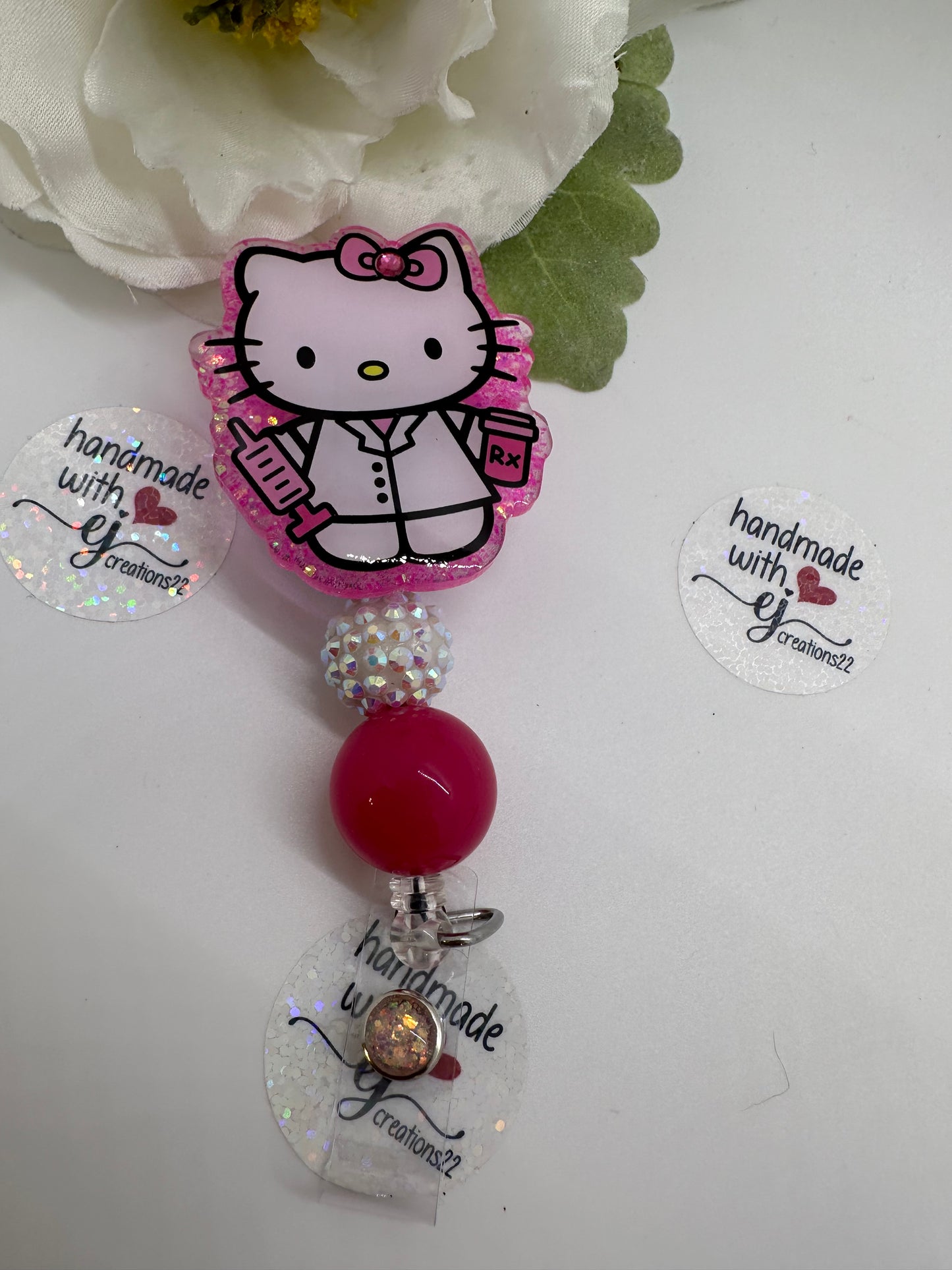 Pink Kitty Pharmacy Tech Badge Reel