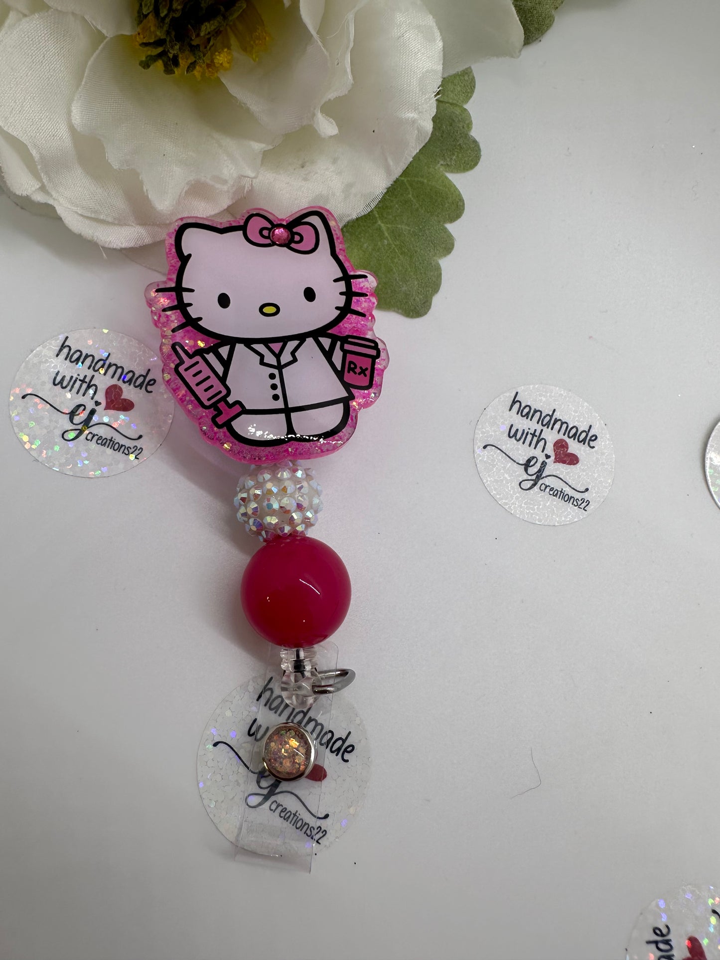 Pink Kitty Pharmacy Tech Badge Reel