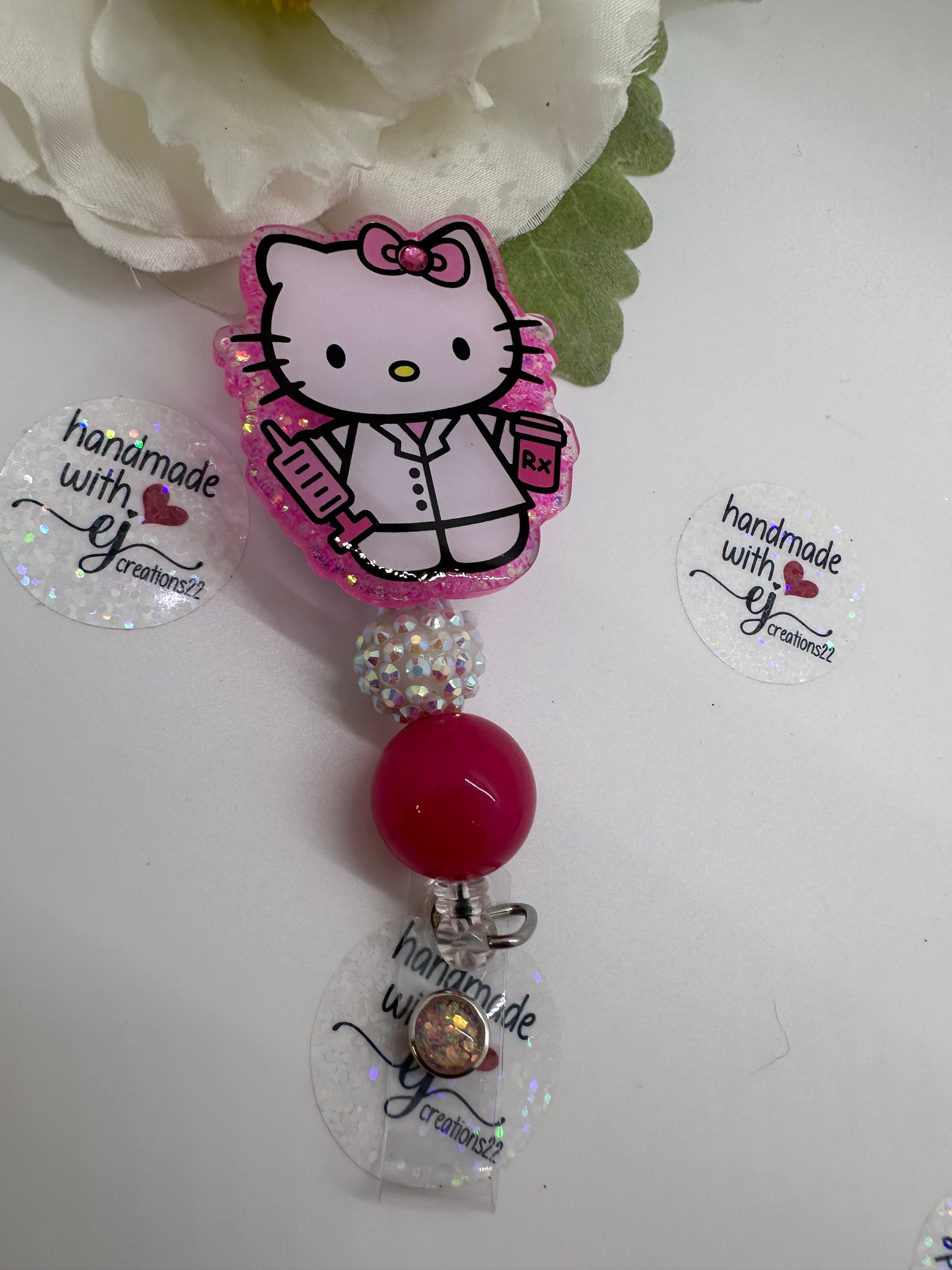 Pink Kitty Pharmacy Tech Badge Reel