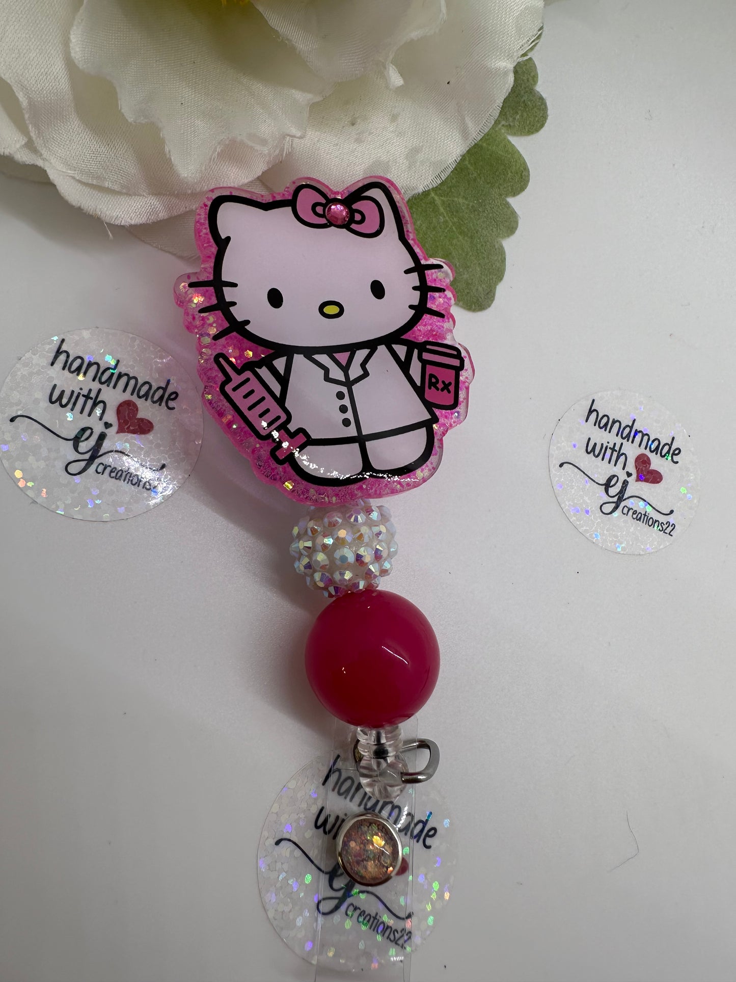 Pink Kitty Pharmacy Tech Badge Reel