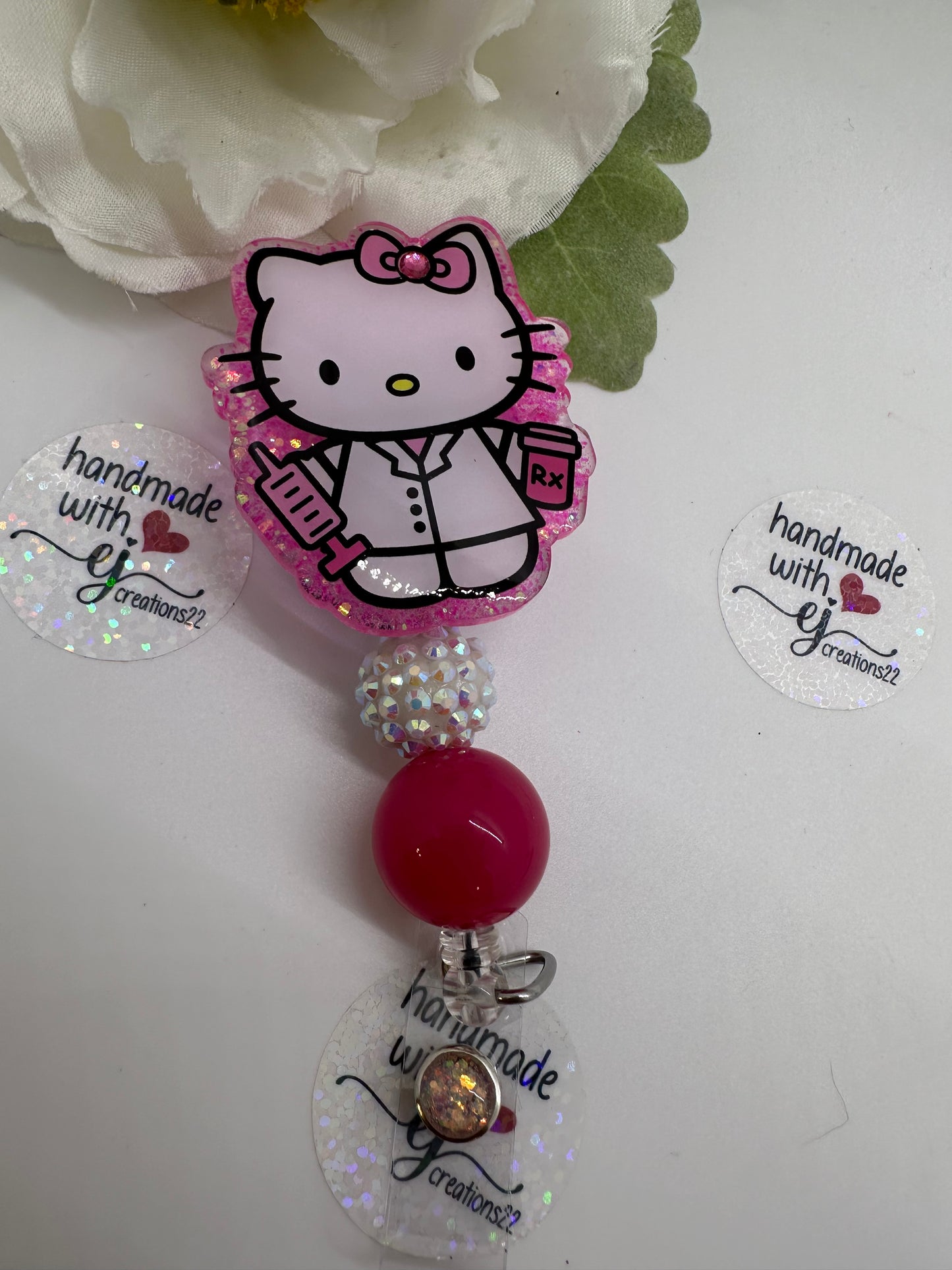 Pink Kitty Pharmacy Tech Badge Reel