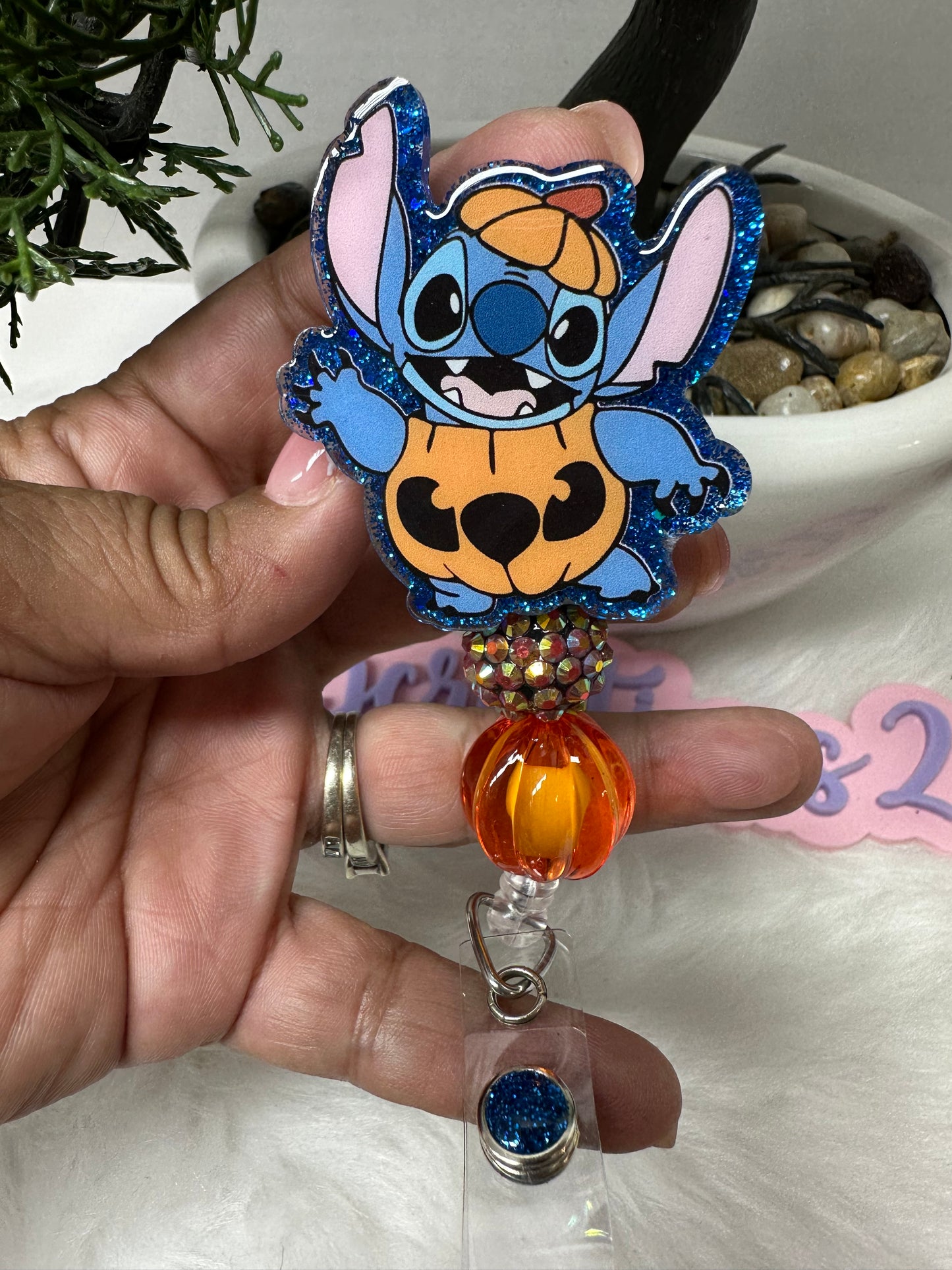 Pumpkin Blue Alien Badge Reel