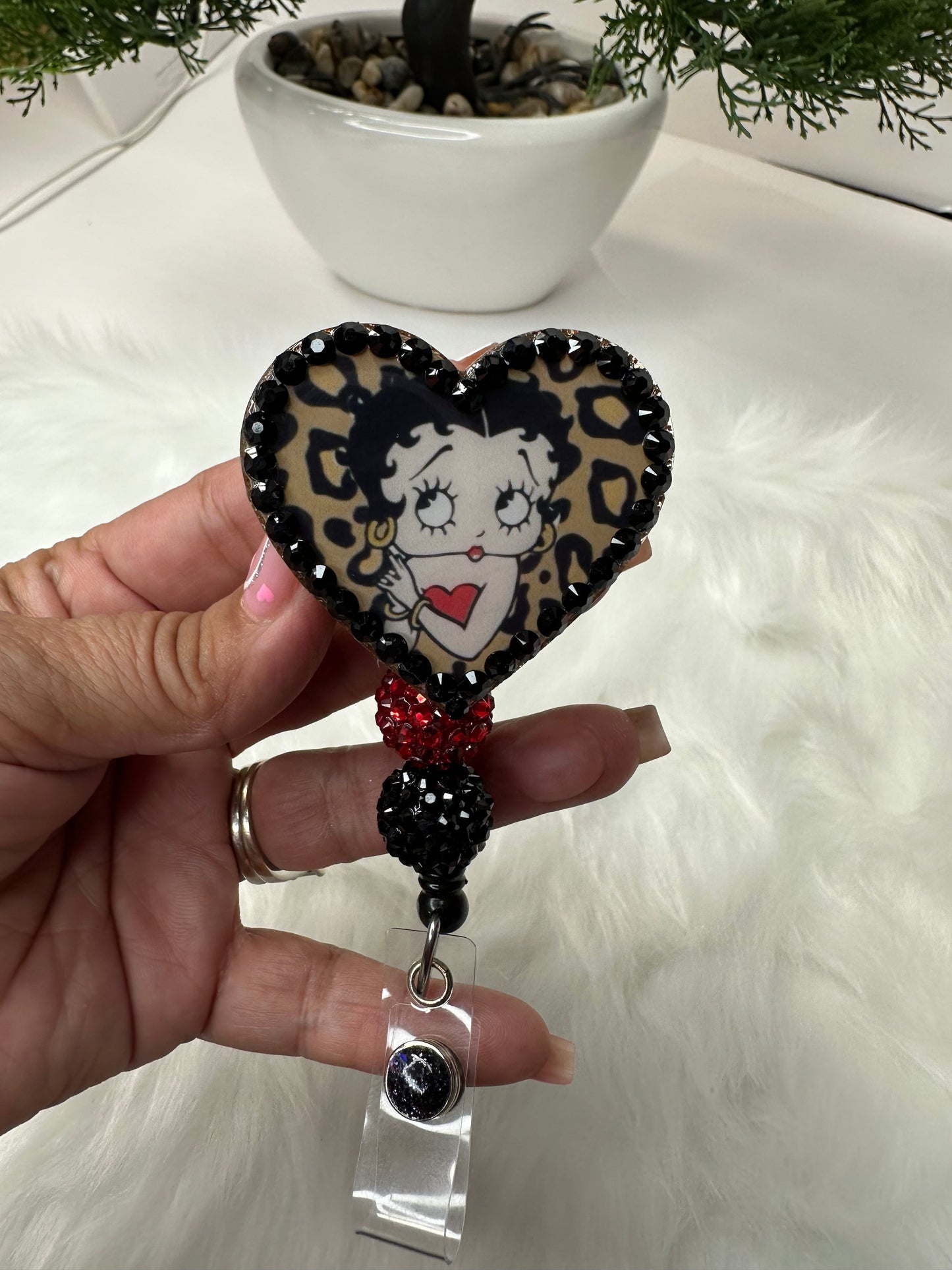Rhinestone Heart Betty Badge Reel