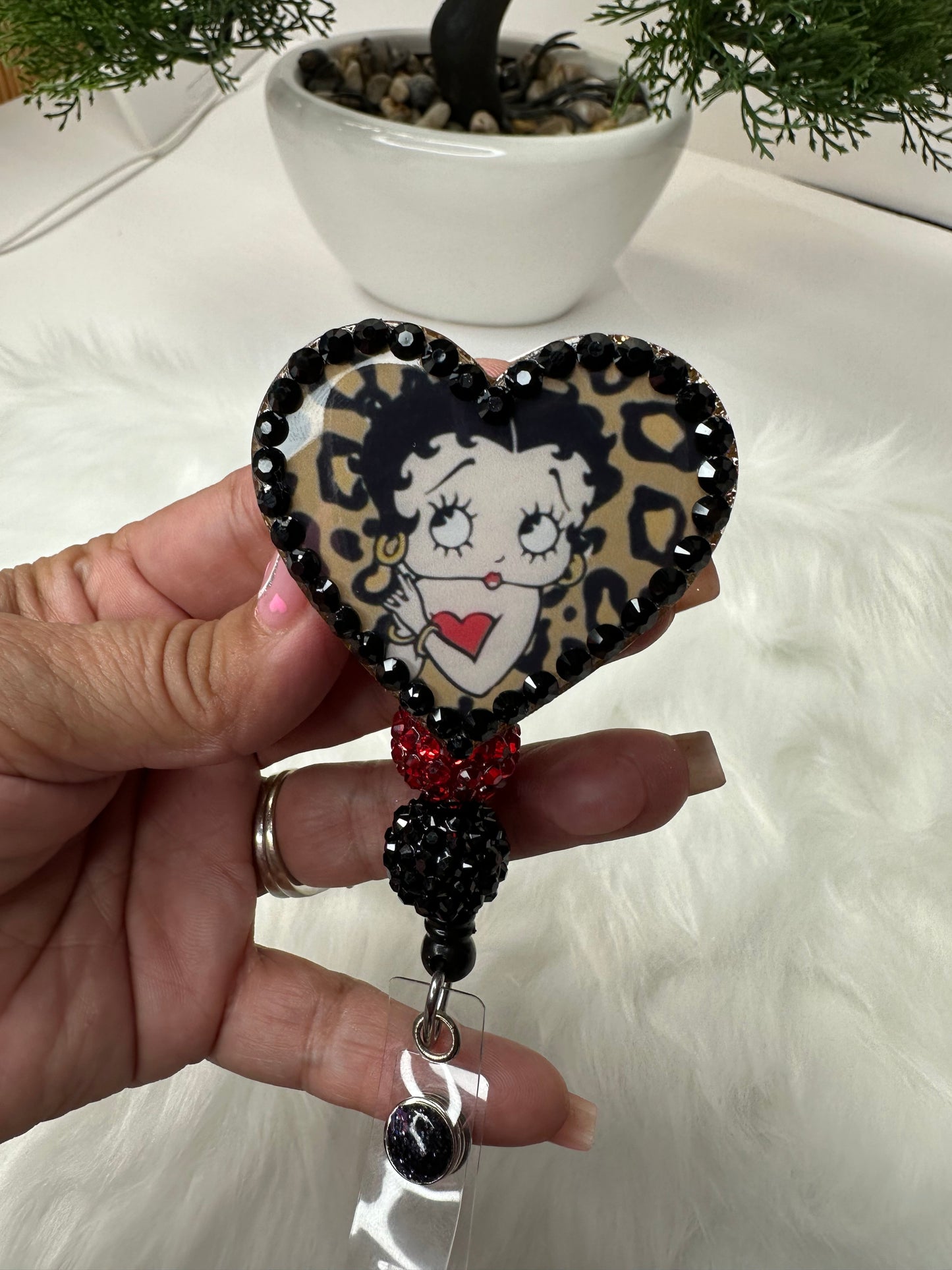 Rhinestone Heart Betty Badge Reel