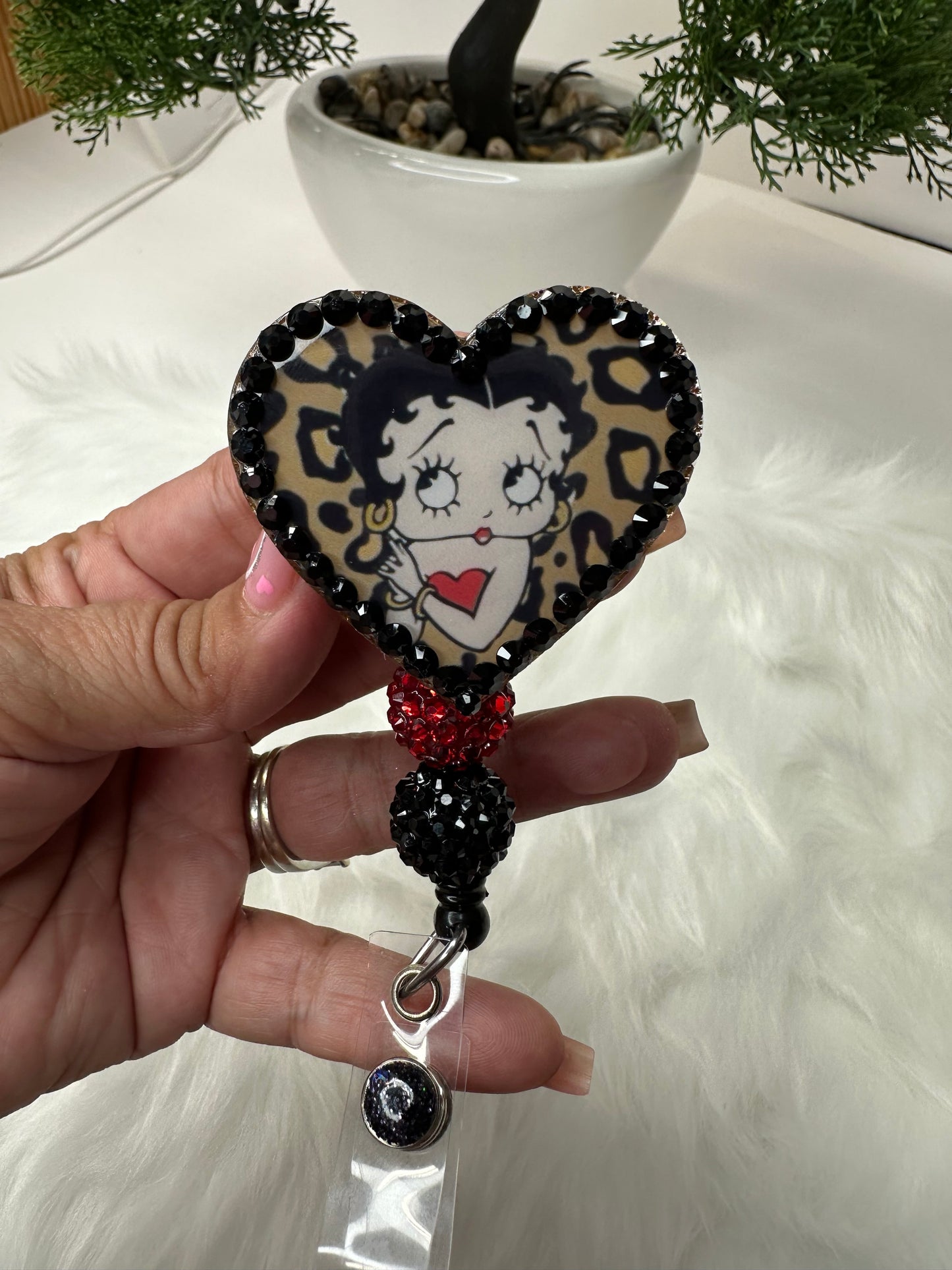 Rhinestone Heart Betty Badge Reel