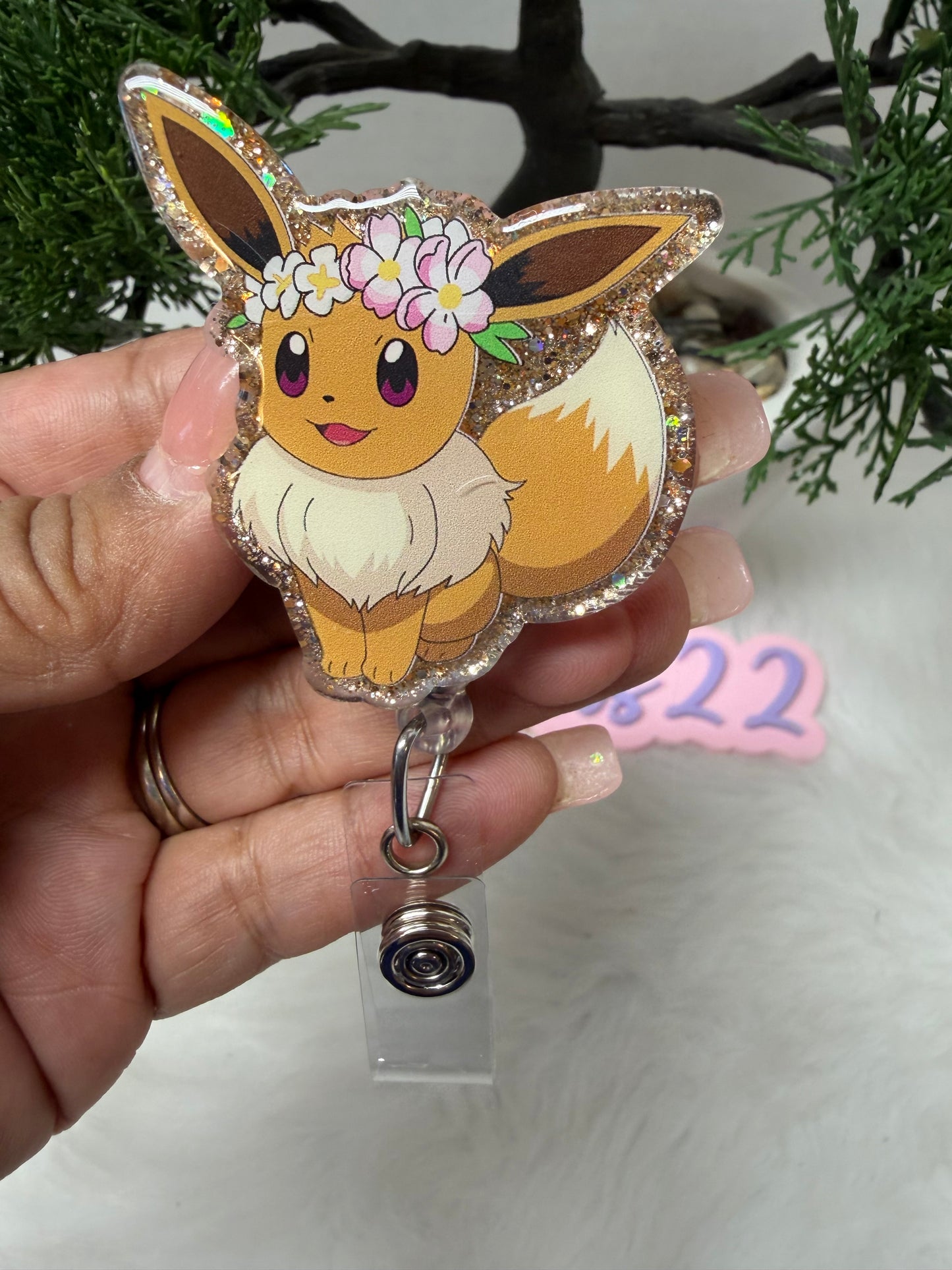 Flower Crown Eevee Badge Reel