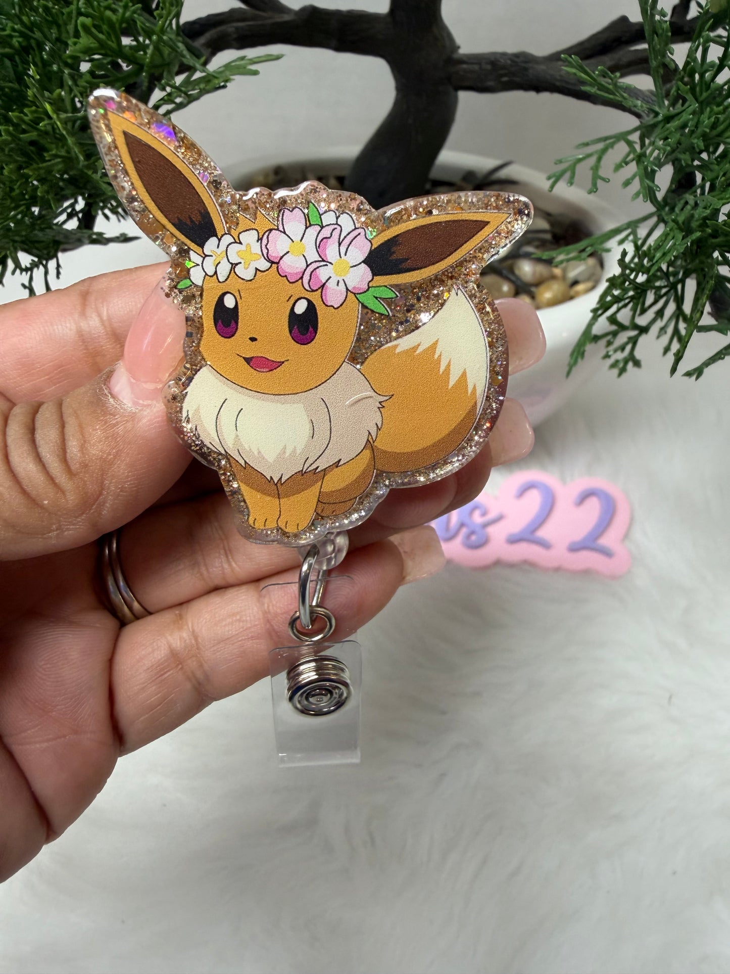 Flower Crown Eevee Badge Reel