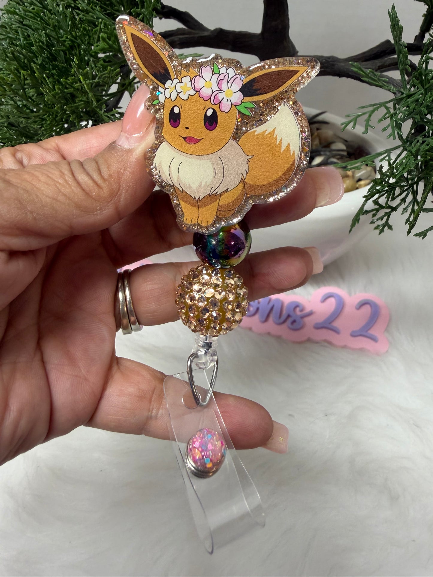 Flower Crown Eevee Badge Reel