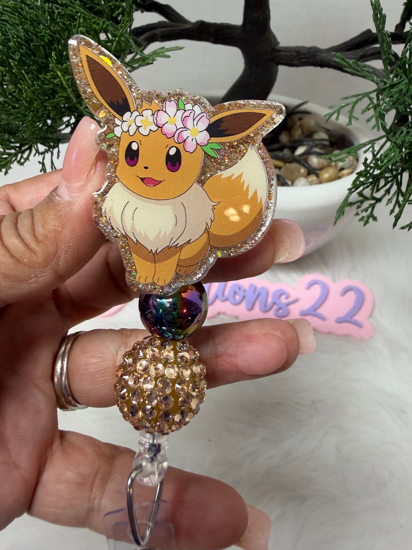 Flower Crown Eevee Badge Reel