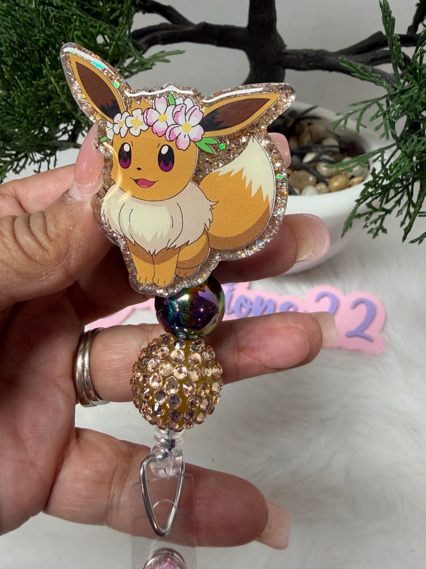 Flower Crown Eevee Badge Reel